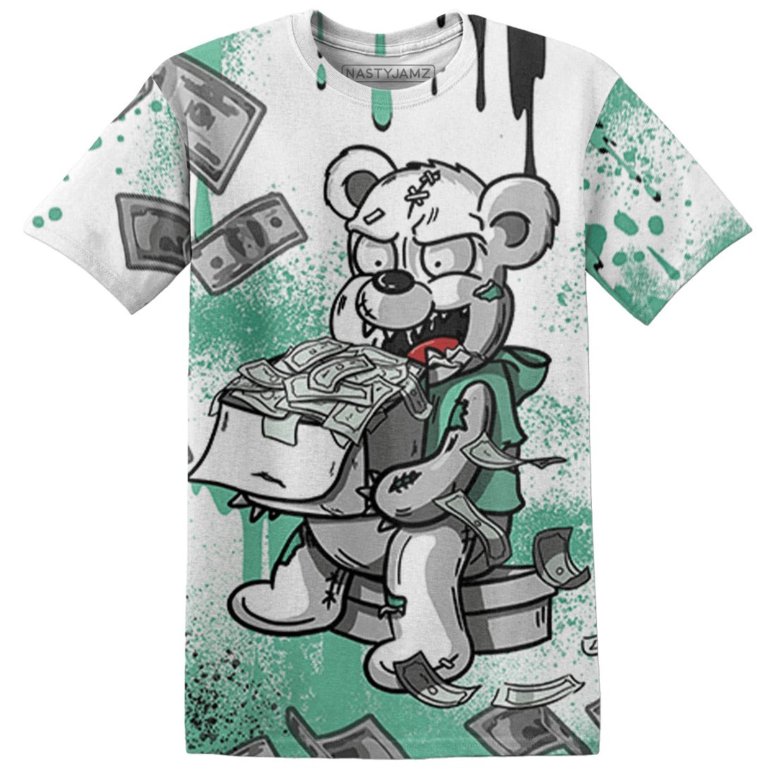 High OG Green Glow 1s T Shirt Match Cash Money 3D All-Over Print Splash Paint - NastyJamz