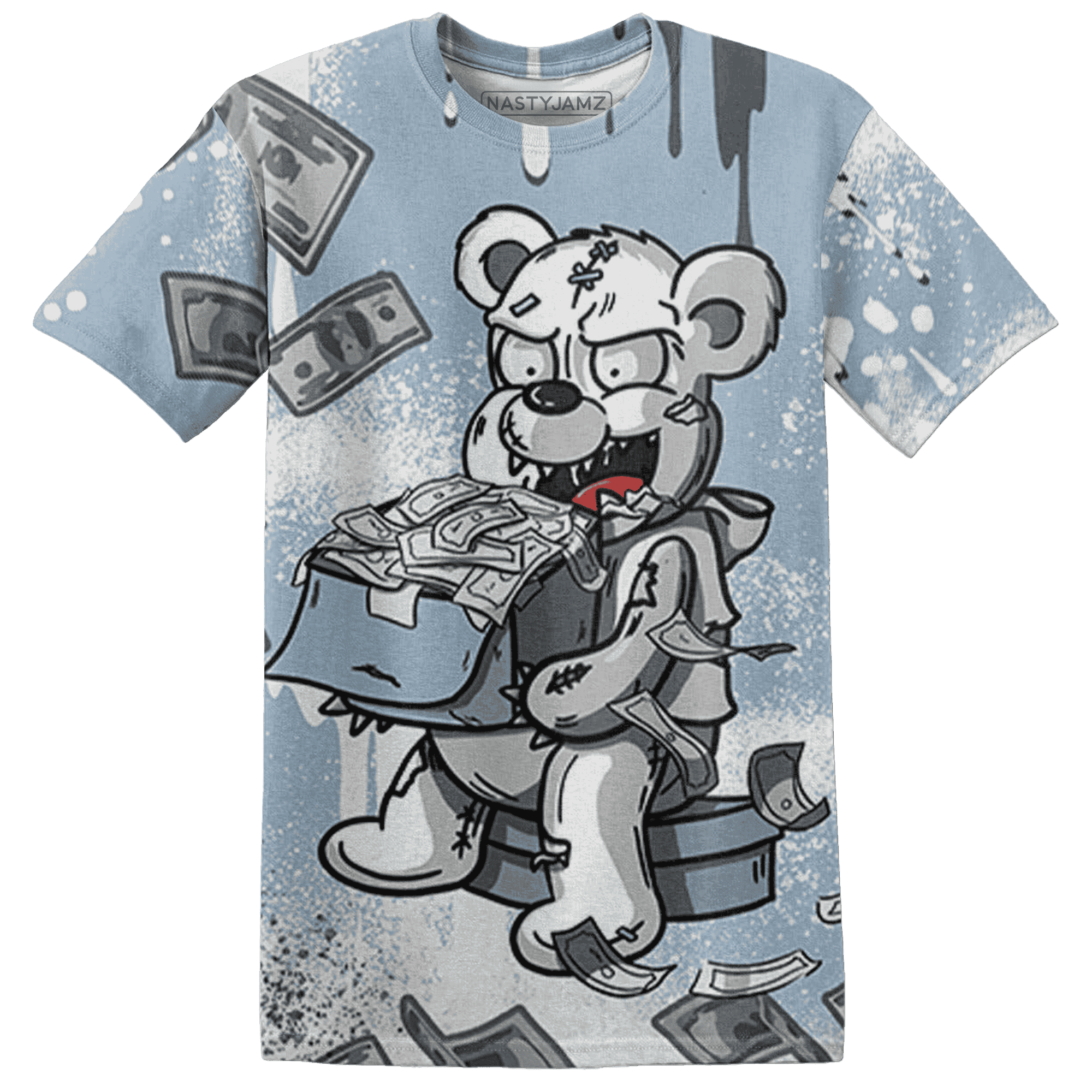 Mid Diffused Blue Grey 1s T Shirt Match Cash Money 3D All-Over Print Splash Paint - NastyJamz
