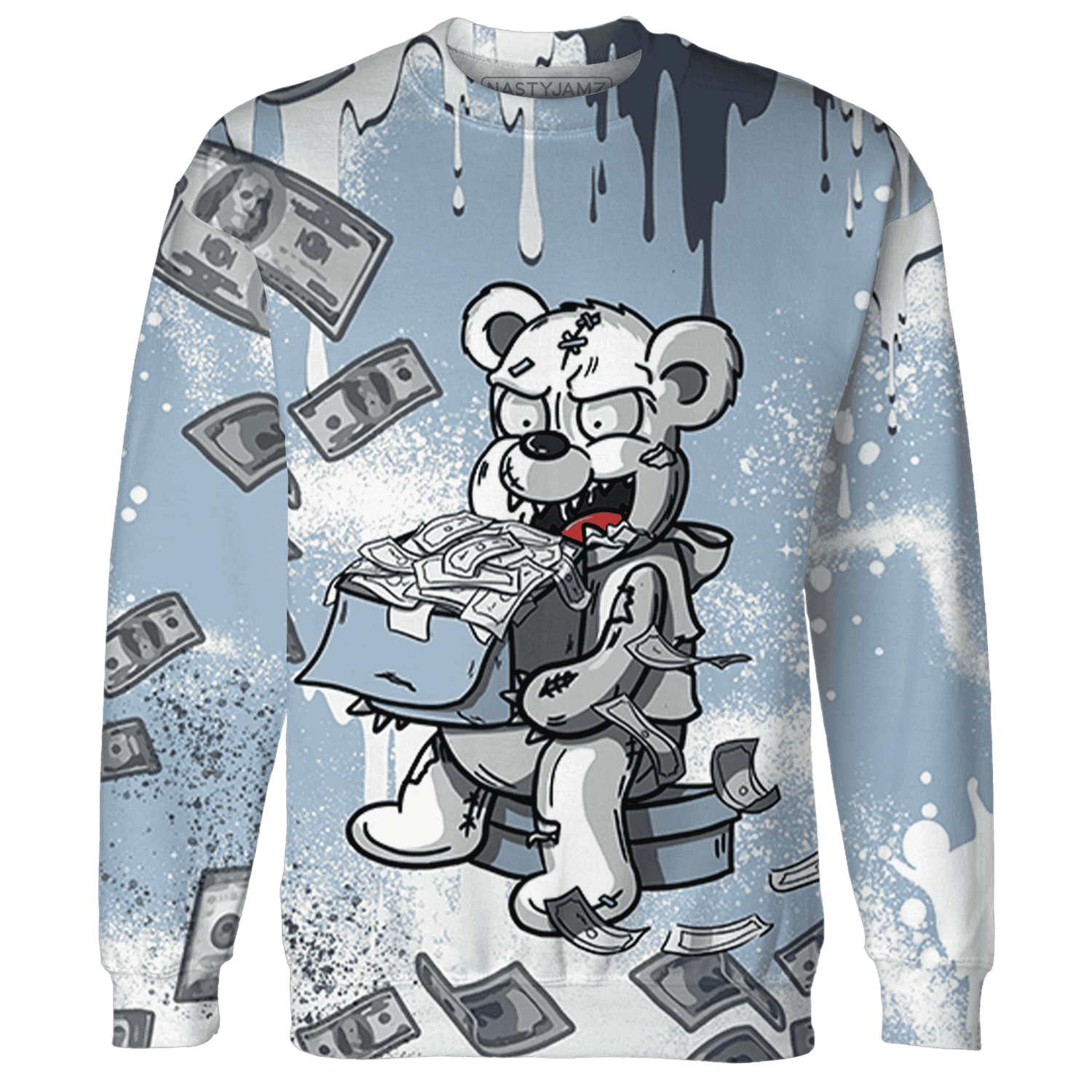 Mid Diffused Blue Grey 1s Sweatshirt Match Cash Money 3D All-Over Print Splash Paint - NastyJamz