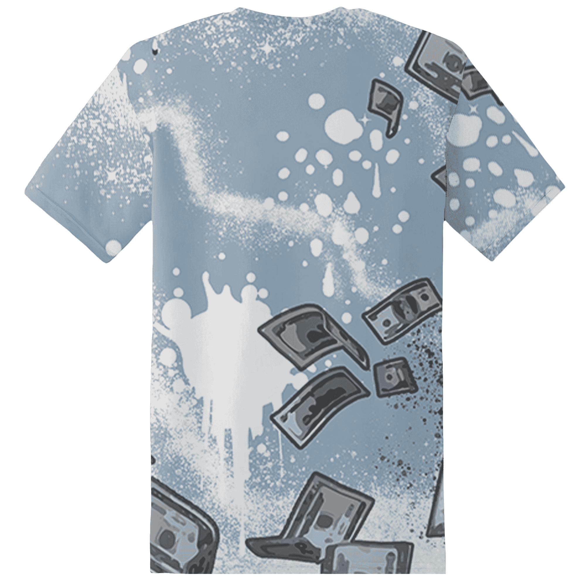 Mid Diffused Blue Grey 1s T Shirt Match Cash Money 3D All-Over Print Splash Paint - NastyJamz