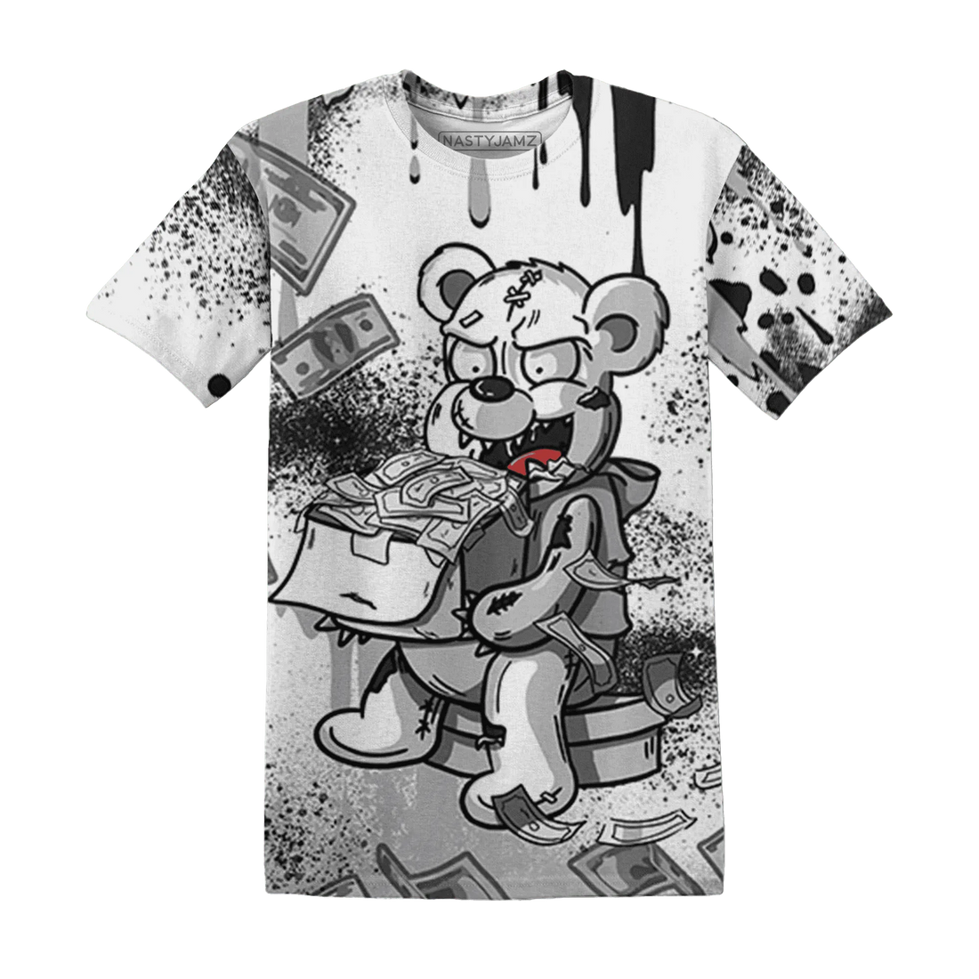 Wolf-Grey-1s-T-Shirt-Match-Cash-Money-3D-Splash-Paint