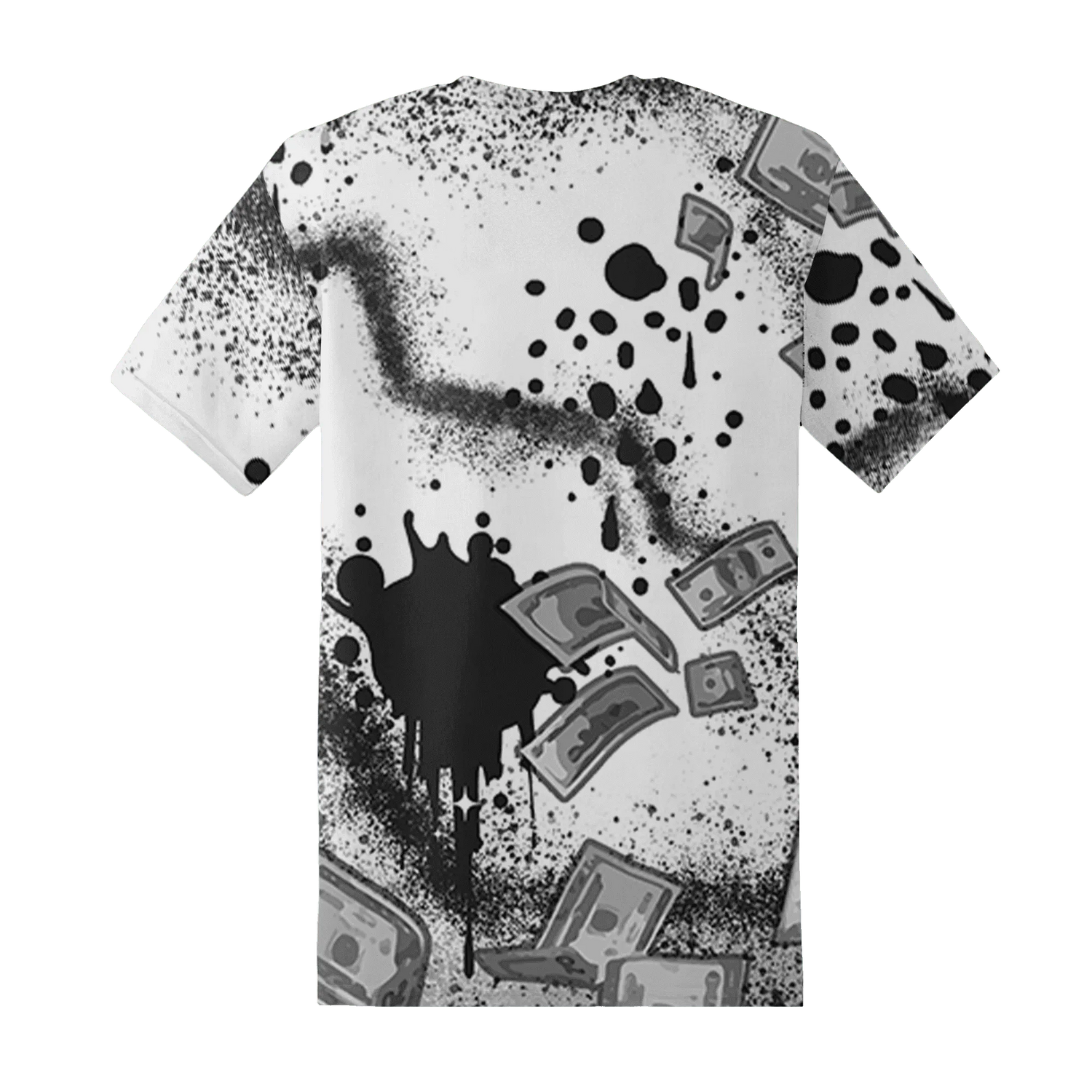 Wolf-Grey-1s-T-Shirt-Match-Cash-Money-3D-Splash-Paint