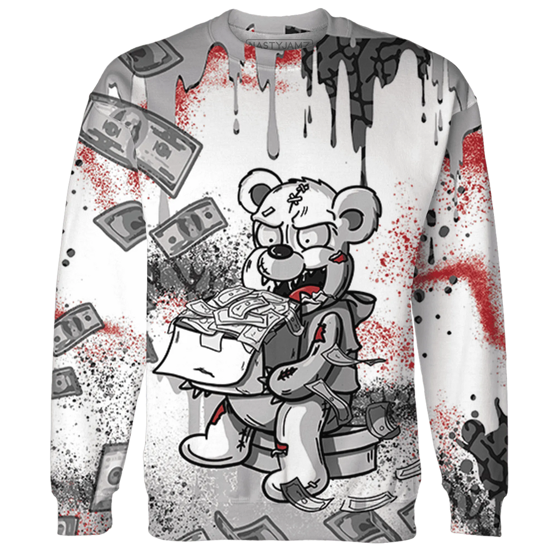 Cement-Grey-3s-Sweatshirt-Match-Cash-Money-3D-Splash-Paint