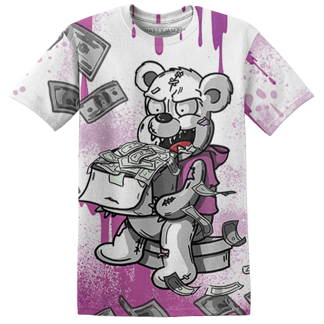 GS Hyper Violet 4s T Shirt Match Cash Money 3D All-Over Print Splash Paint - NastyJamz