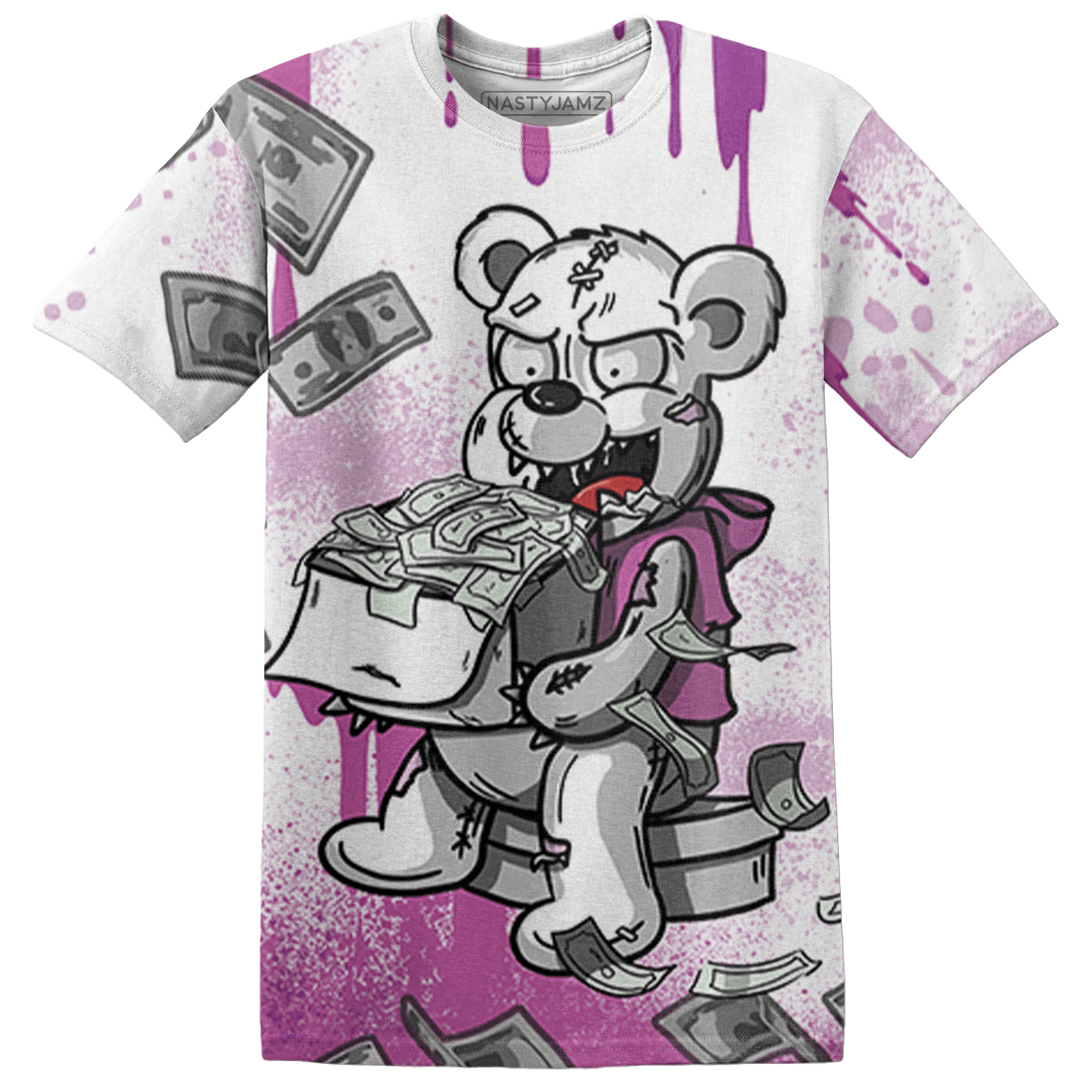 GS Hyper Violet 4s T Shirt Match Cash Money 3D All-Over Print Splash Paint - NastyJamz