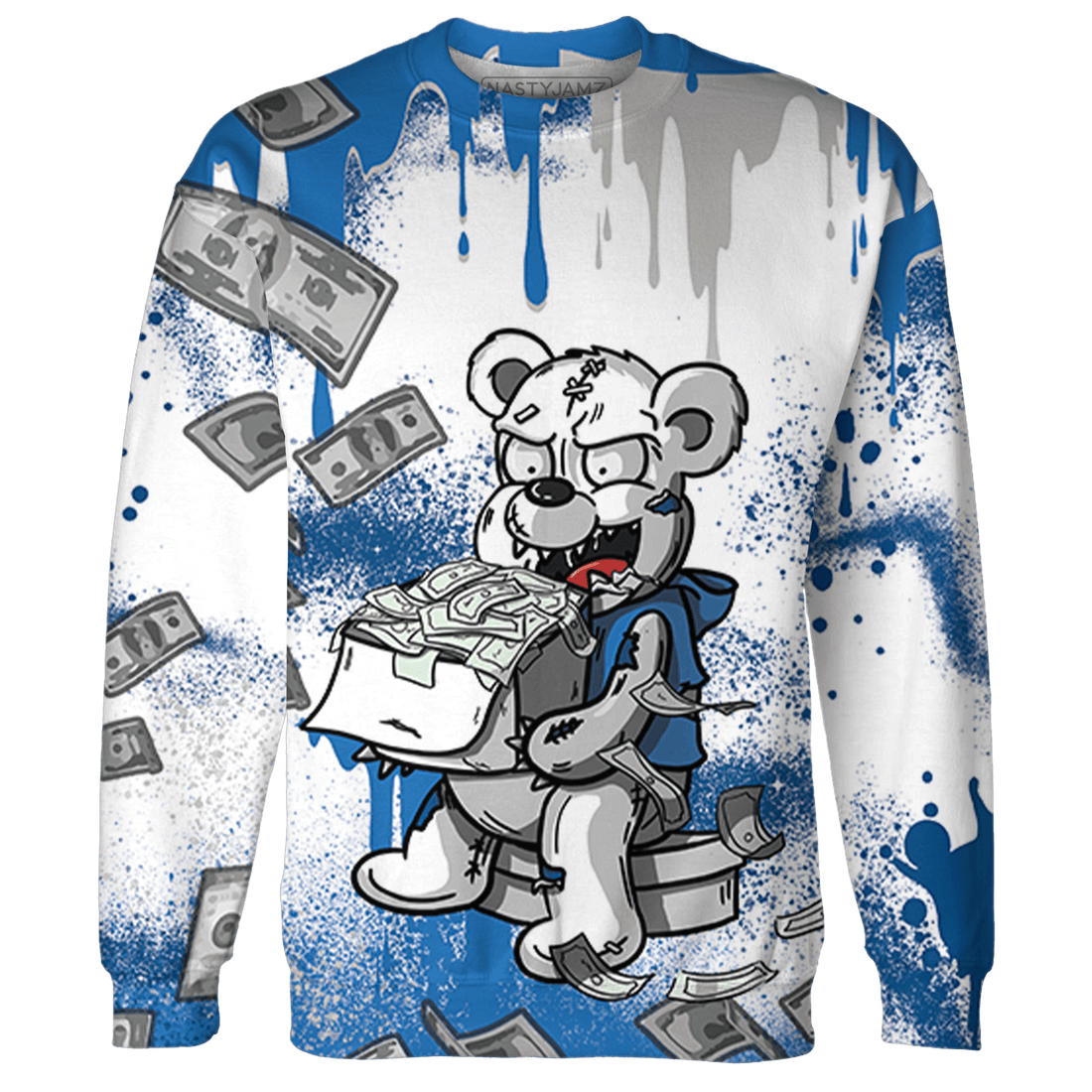 Industrial Blue 4s Sweatshirt Match Cash Money 3D All-Over Print Splash Paint - NastyJamz