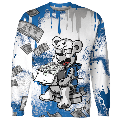 Industrial-Blue-4s-Sweatshirt-Match-Cash-Money-3D-Splash-Paint