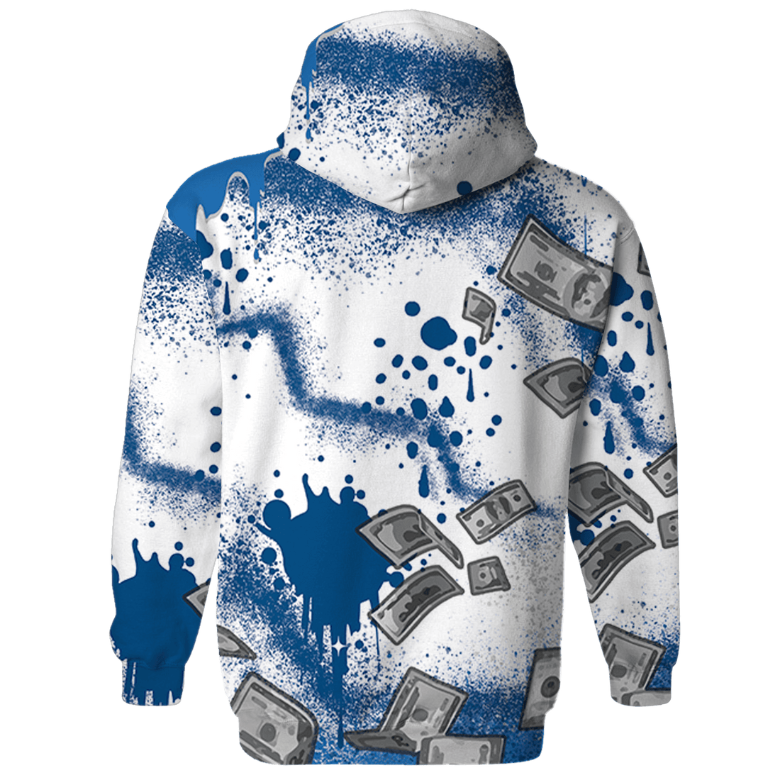 Industrial Blue 4s Hoodie Match Cash Money 3D All-Over Print Splash Paint - NastyJamz