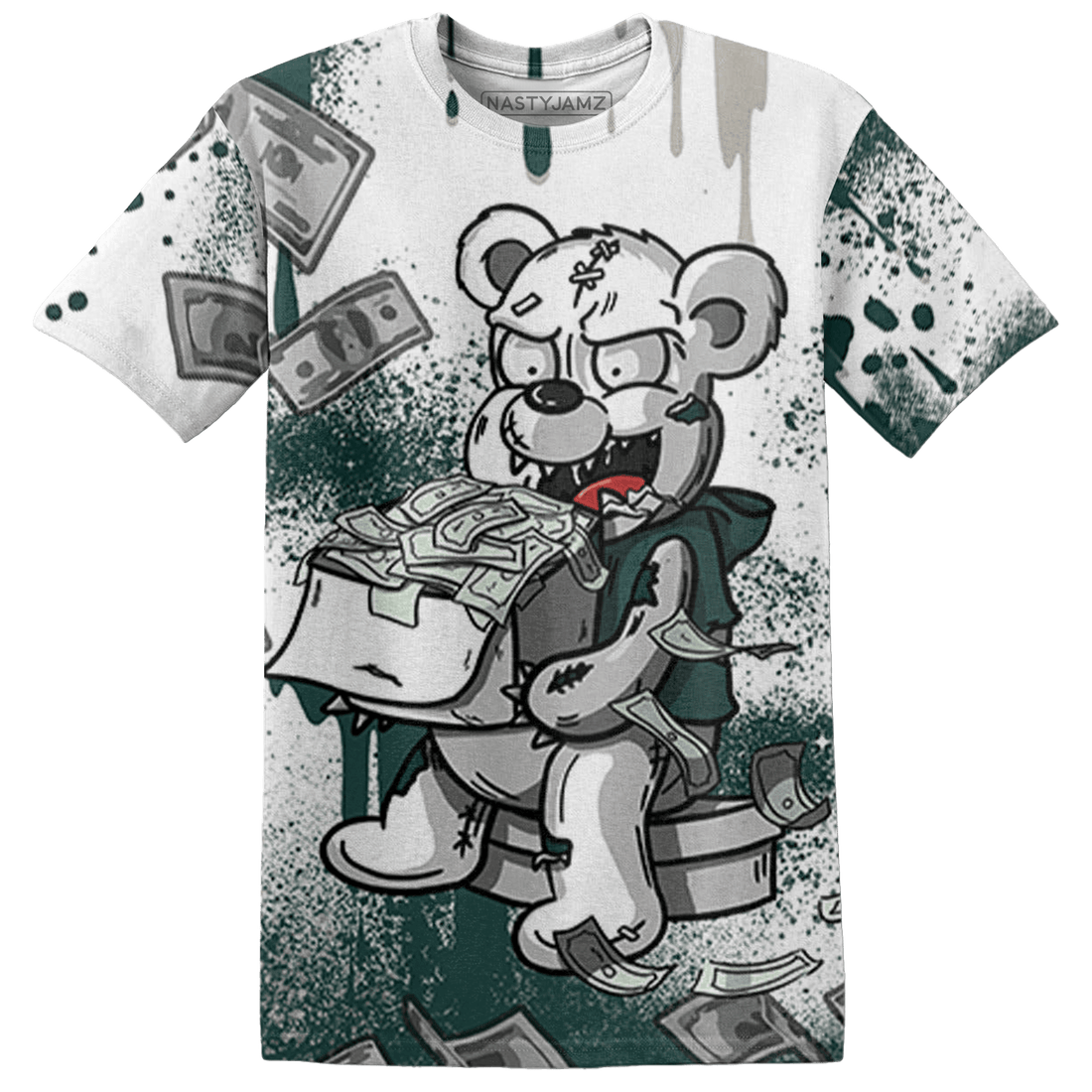 Oxidized Green 4s T Shirt Match Cash Money 3D All-Over Print Splash Paint - NastyJamz