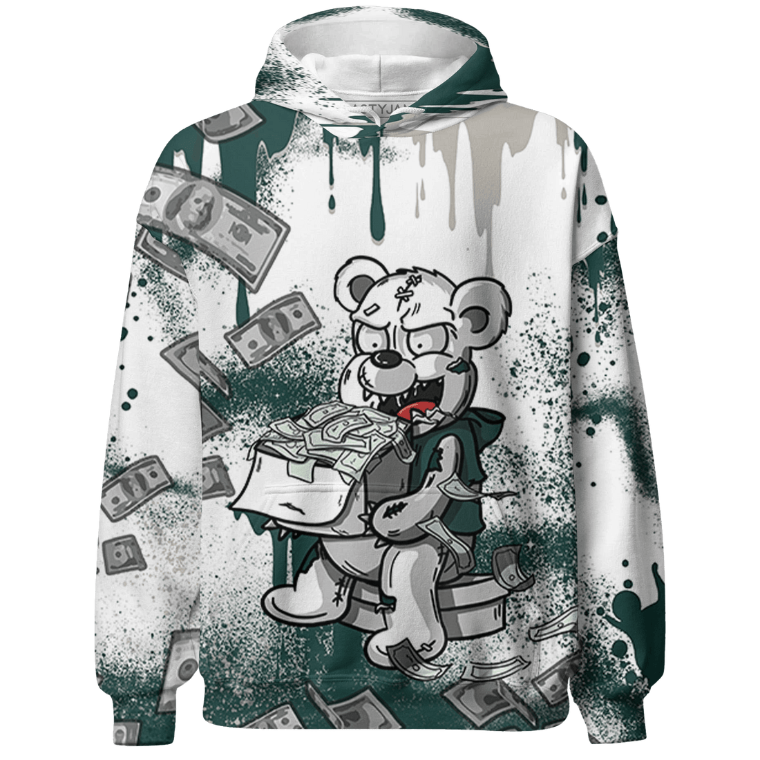 Oxidized Green 4s Hoodie Match Cash Money 3D All-Over Print Splash Paint - NastyJamz