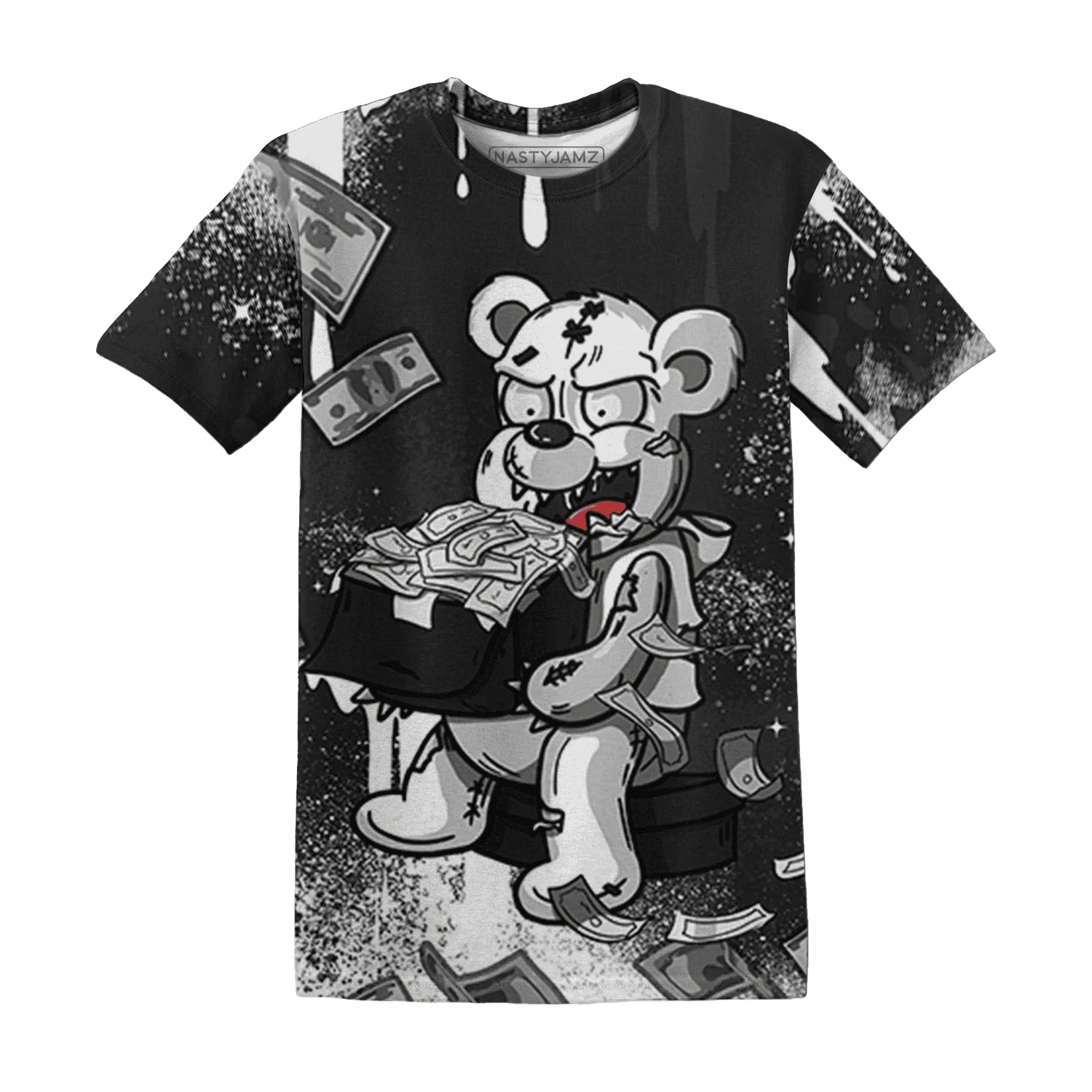 White-Thunder-4s-T-Shirt-Match-Cash-Money-3D-Splash-Paint