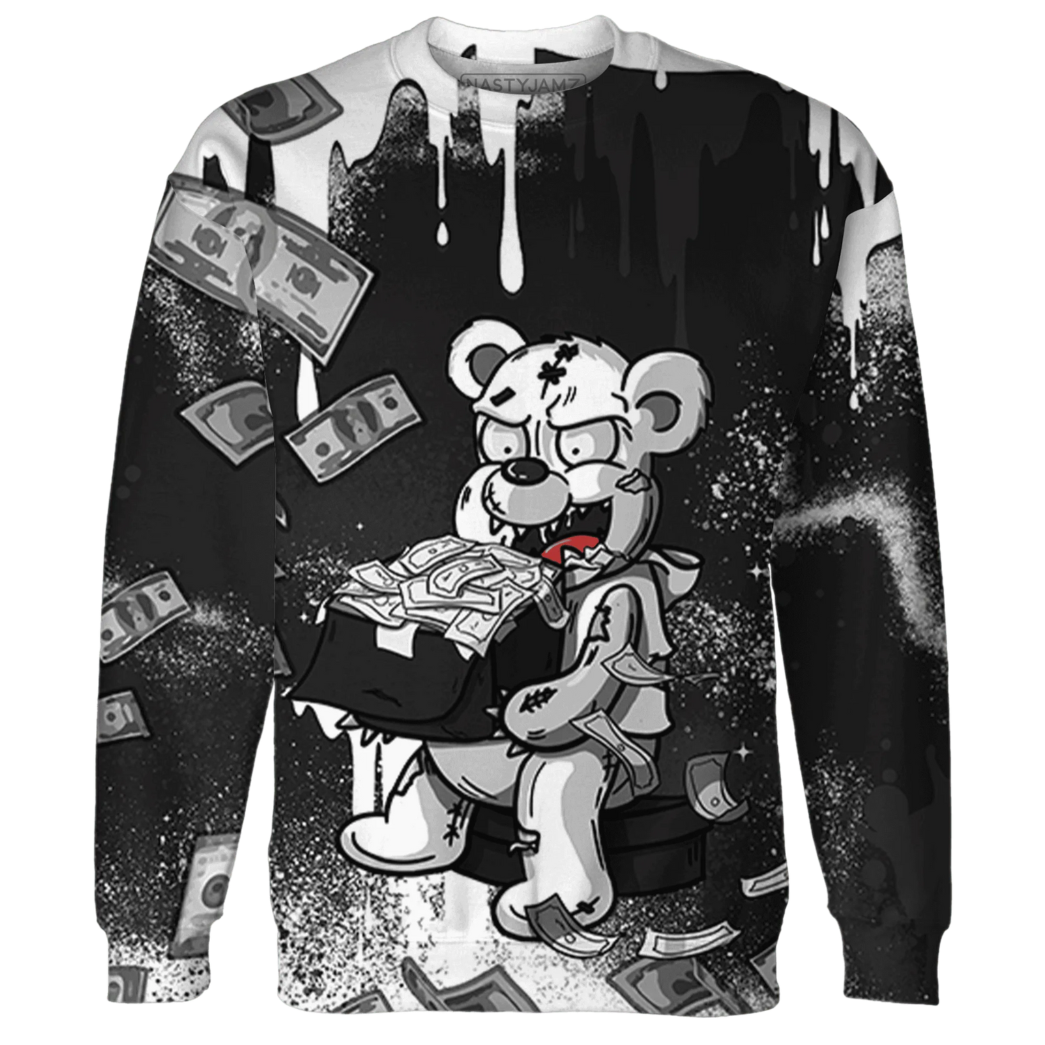 White-Thunder-4s-Sweatshirt-Match-Cash-Money-3D-Splash-Paint