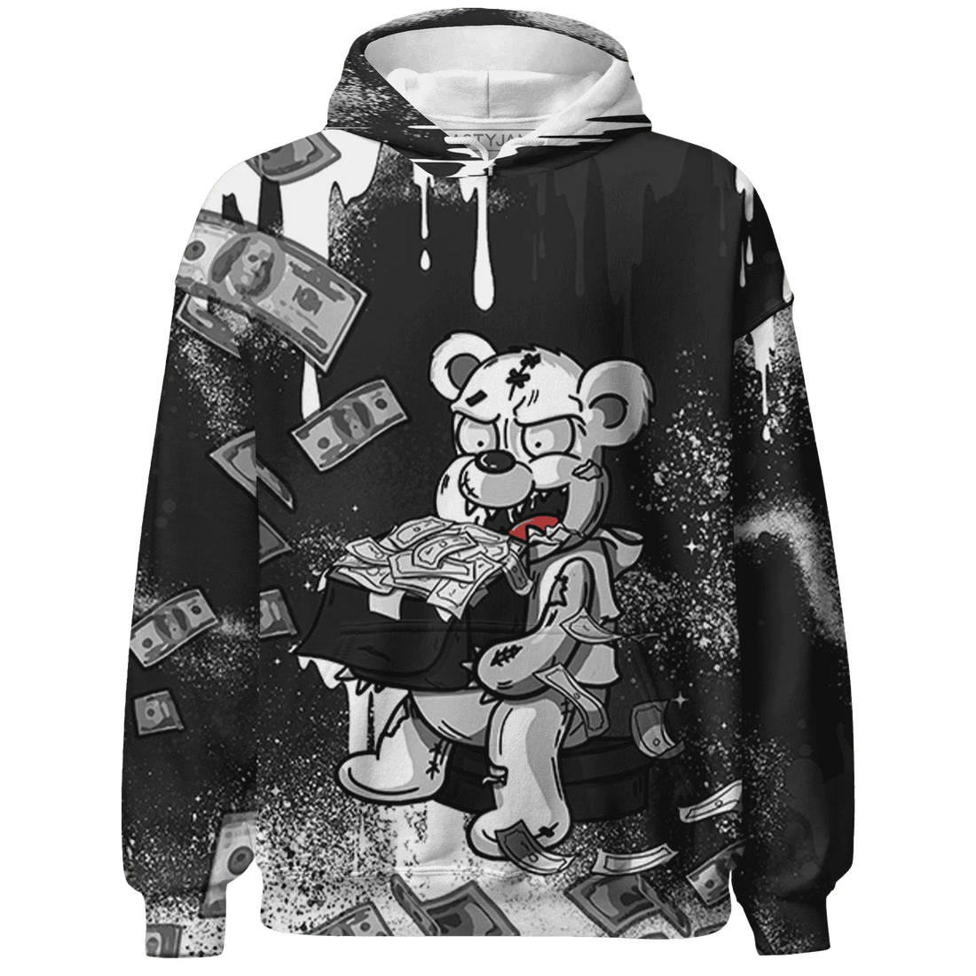 White-Thunder-4s-Hoodie-Match-Cash-Money-3D-Splash-Paint