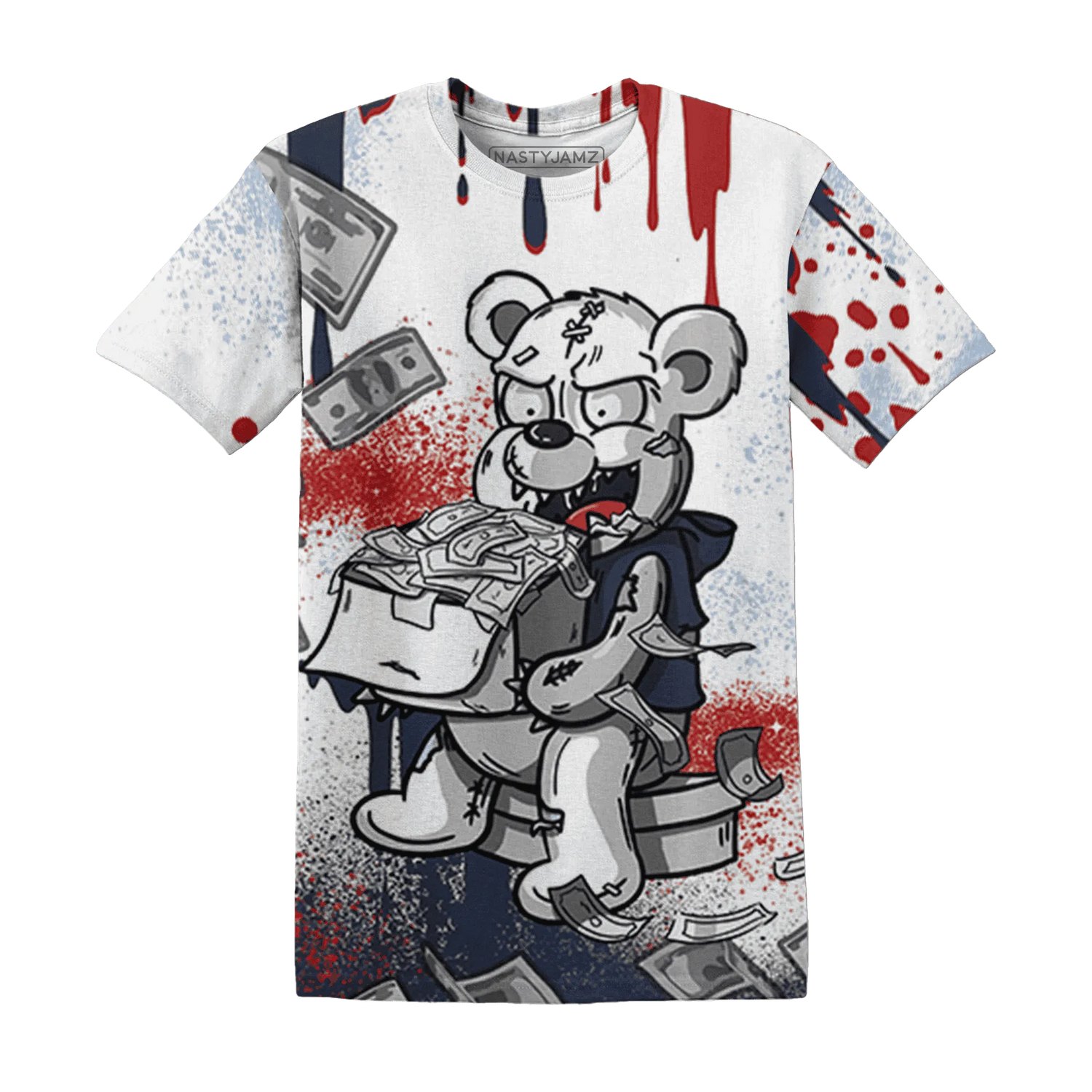 White-Navy-6s-T-Shirt-Match-Cash-Money-3D-Splash-Paint