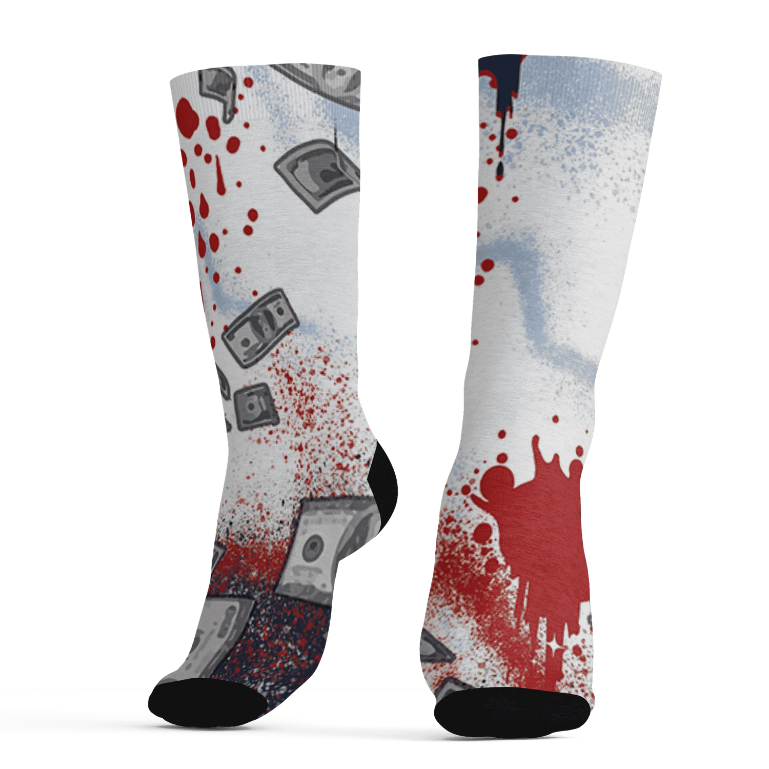 White-Navy-6s-Socks-Match-Cash-Money-3D-Splash-Paint