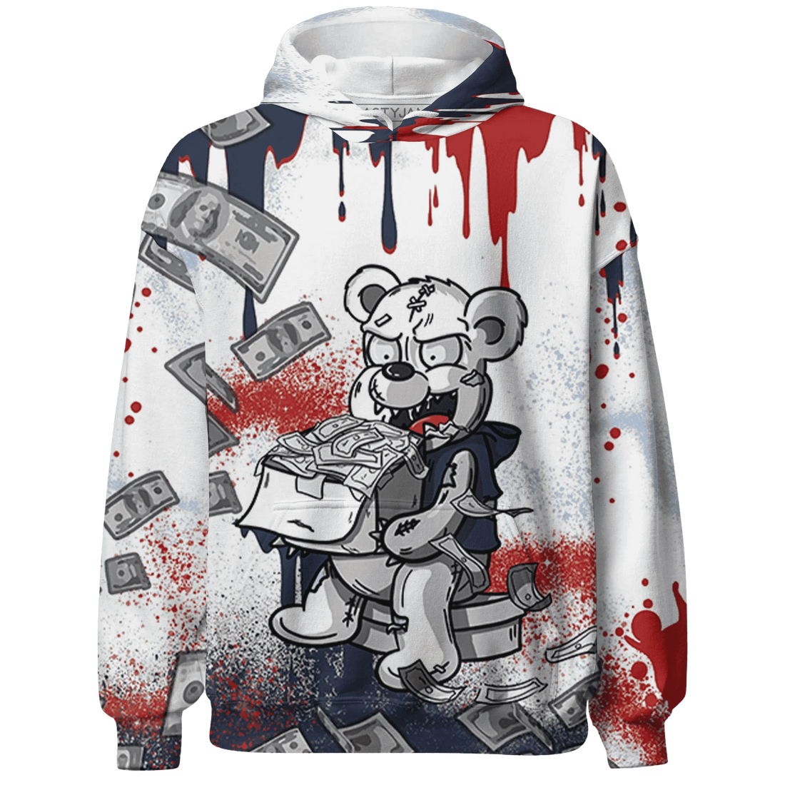 White-Navy-6s-Hoodie-Match-Cash-Money-3D-Splash-Paint
