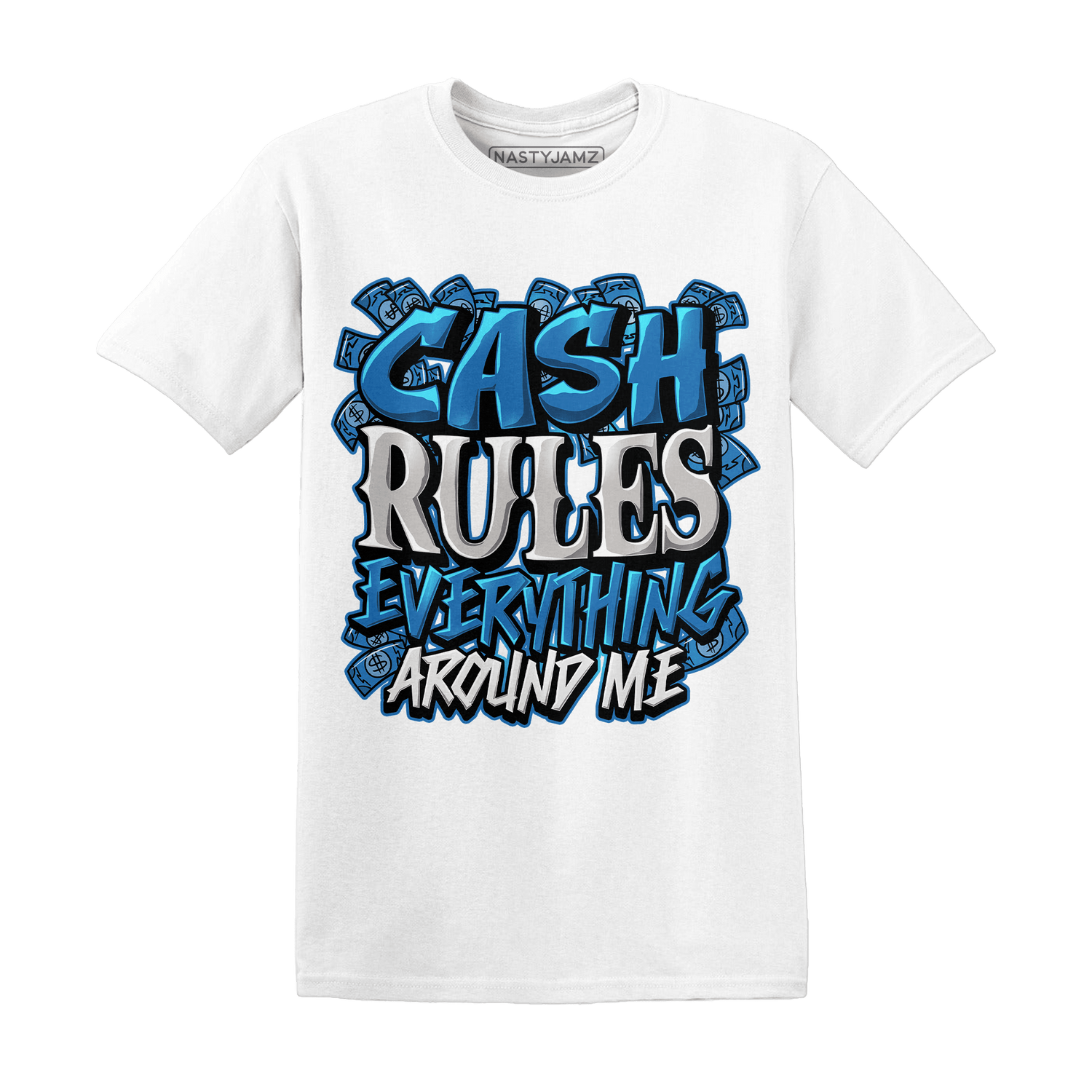 Industrial Blue 4s T Shirt Match Cash Rule E A M - NastyJamz