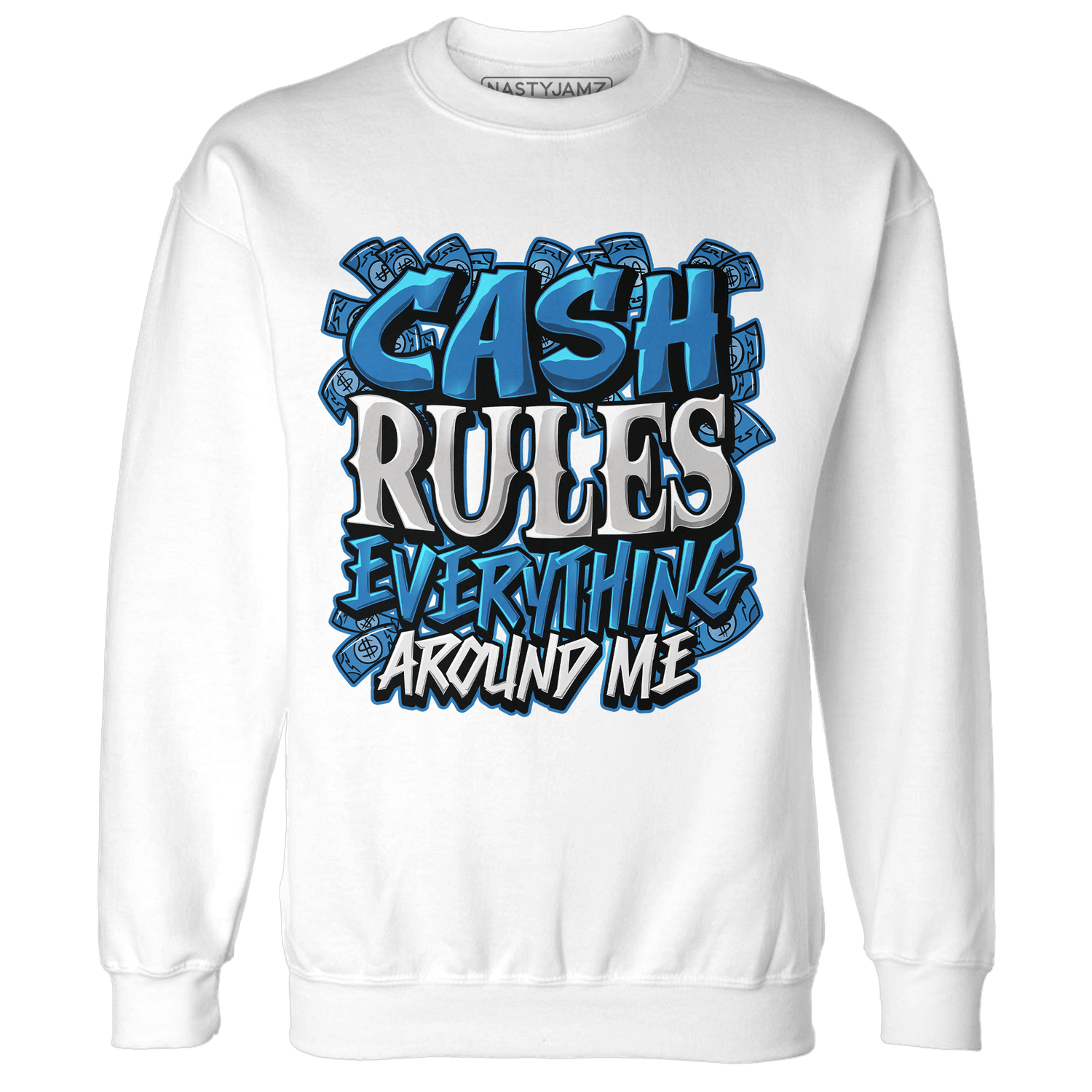 Industrial Blue 4s Sweatshirt Match Cash Rule E A M - NastyJamz