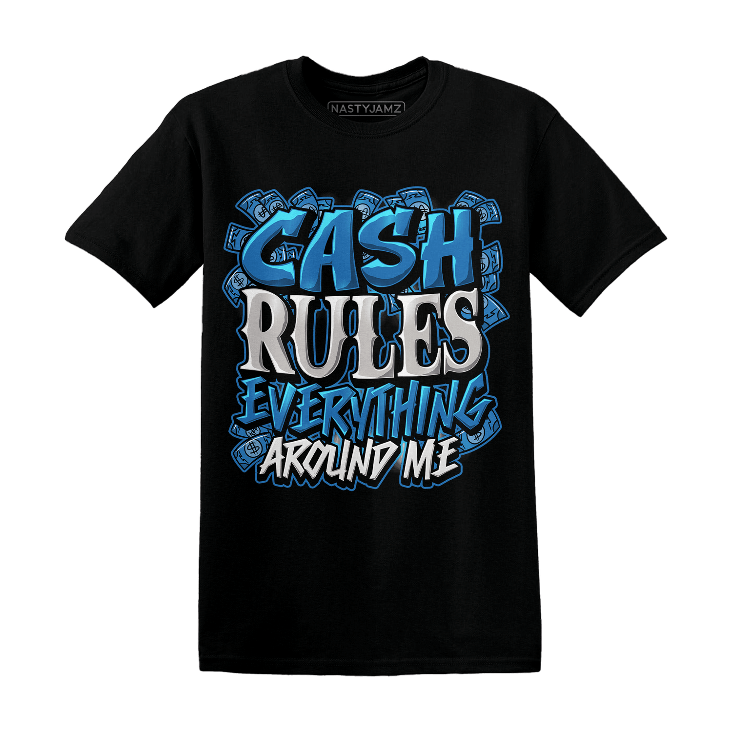 Industrial Blue 4s T Shirt Match Cash Rule E A M - NastyJamz