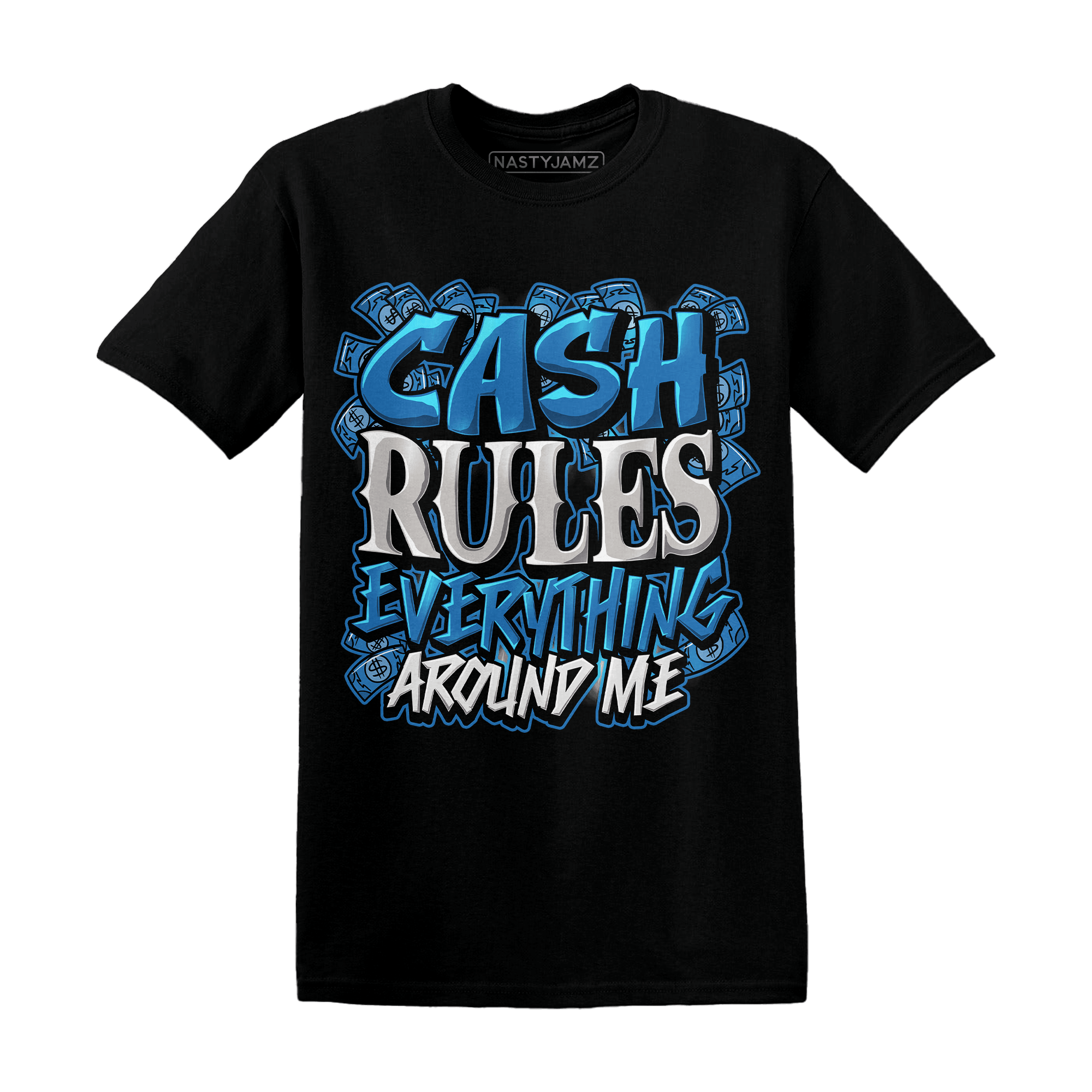 Industrial Blue 4s T Shirt Match Cash Rule E A M - NastyJamz