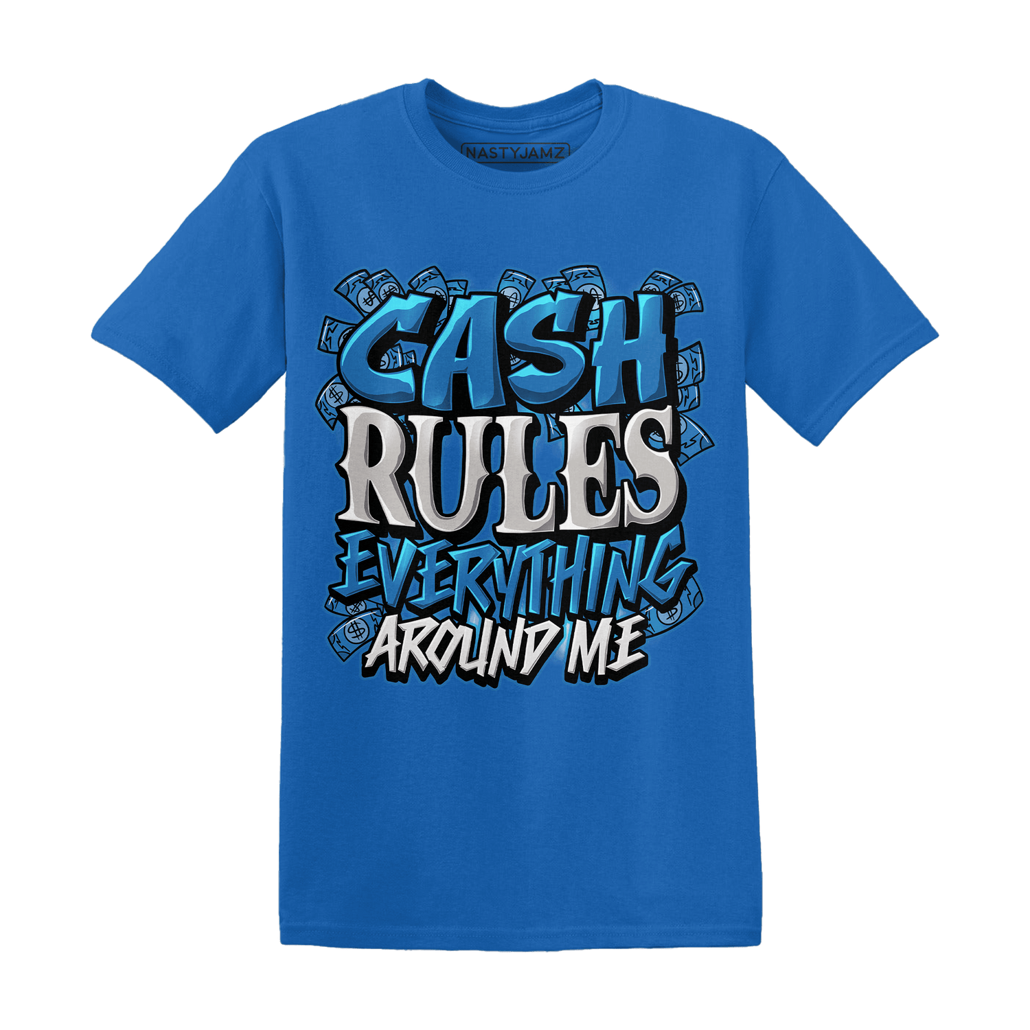 Industrial Blue 4s T Shirt Match Cash Rule E A M - NastyJamz