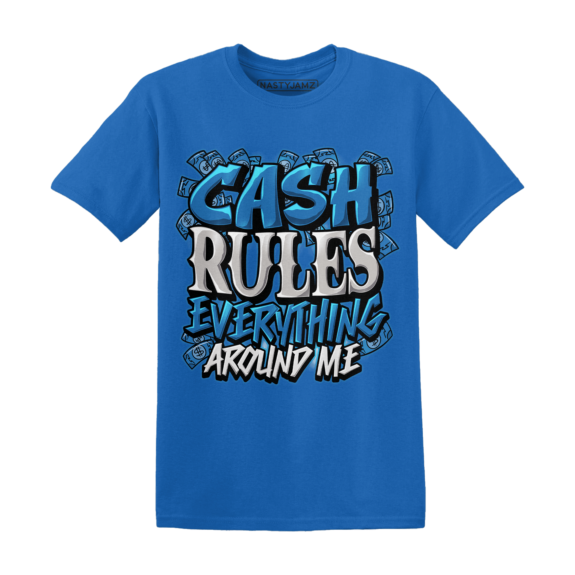 Industrial Blue 4s T Shirt Match Cash Rule E A M - NastyJamz