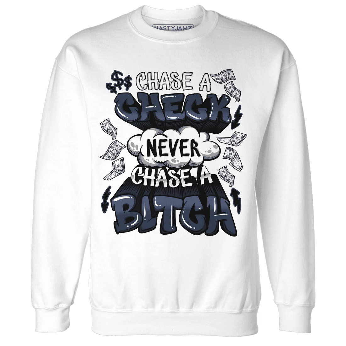 White-Navy-6s-Sweatshirt-Match-Chase-A-Check