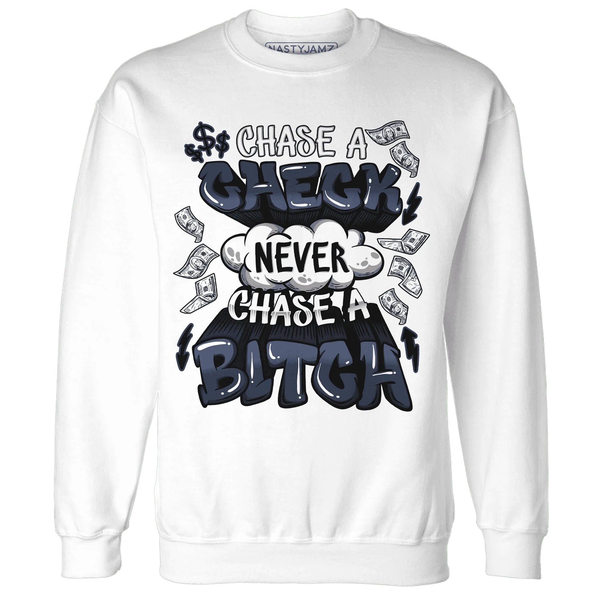 White-Navy-6s-Sweatshirt-Match-Chase-A-Check