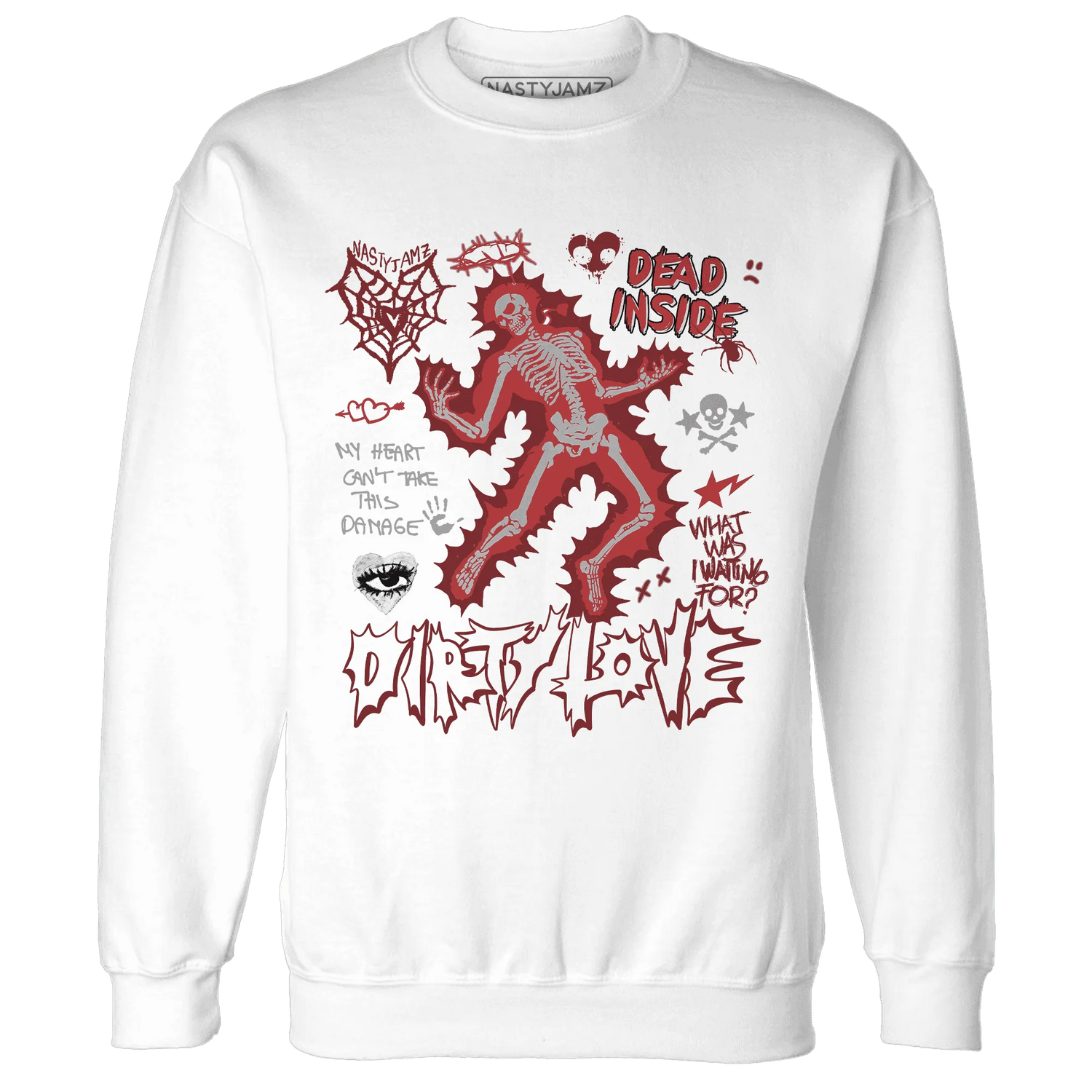 Black-Toe-Reimagined-Red-White-1s-Sweatshirt-Match-Dirty-Love-Skull