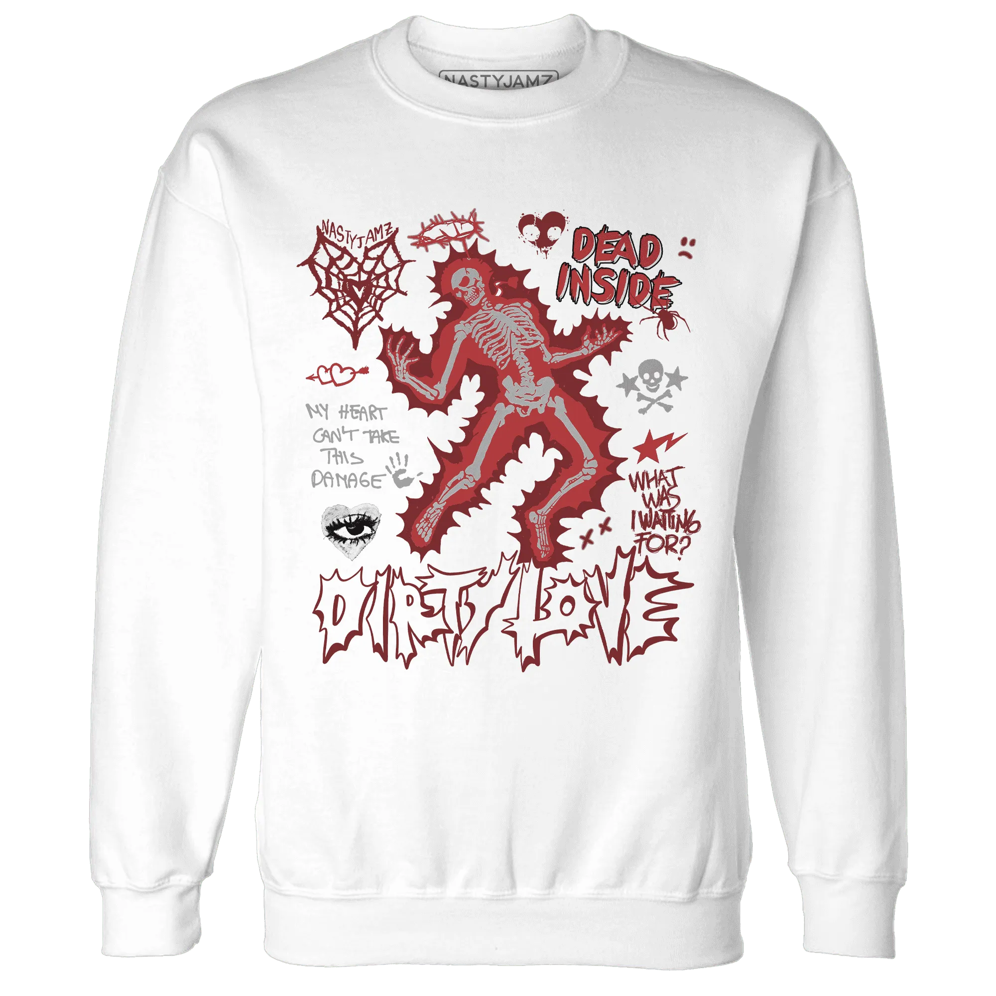 Black-Toe-Reimagined-Red-White-1s-Sweatshirt-Match-Dirty-Love-Skull