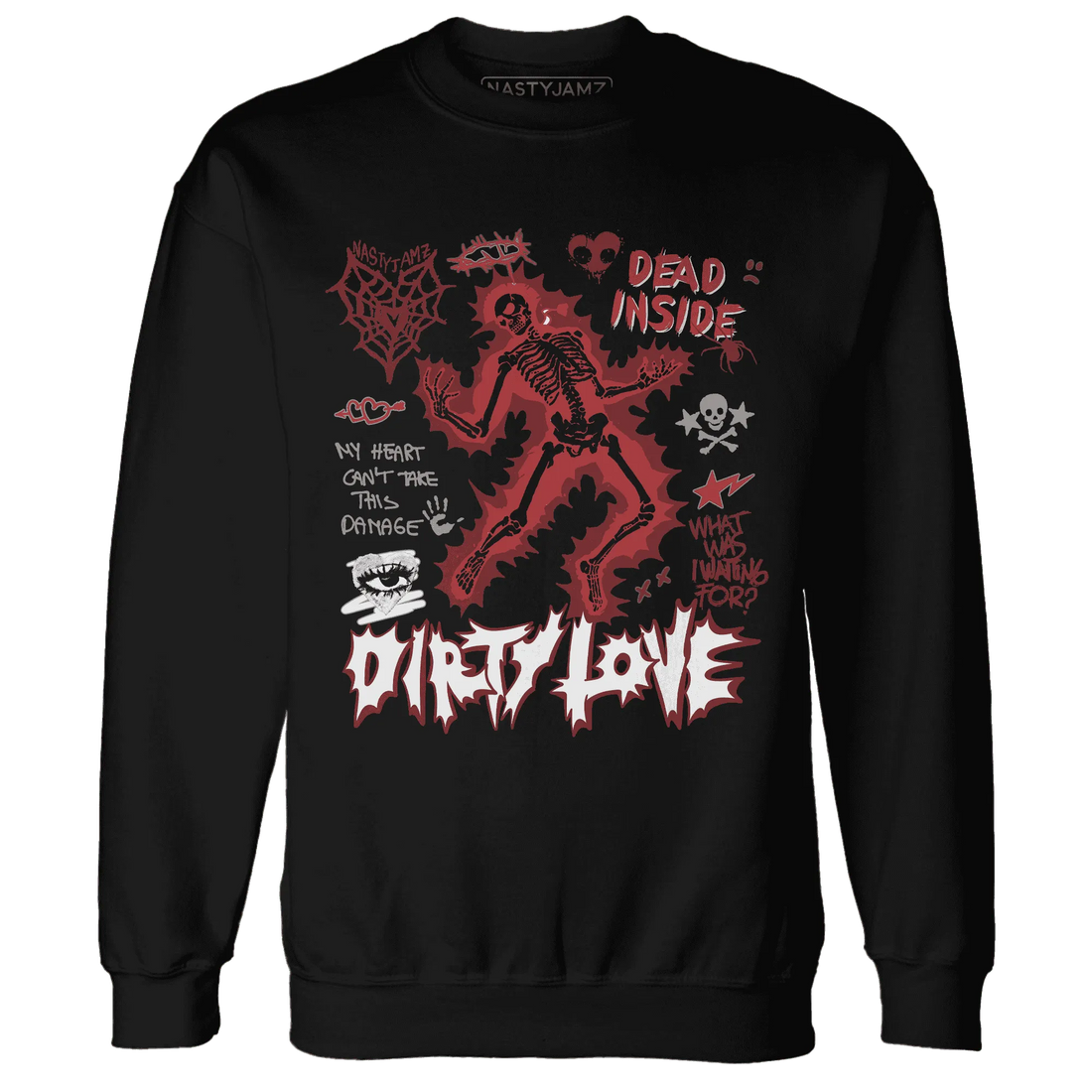 Black-Toe-Reimagined-Red-White-1s-Sweatshirt-Match-Dirty-Love-Skull