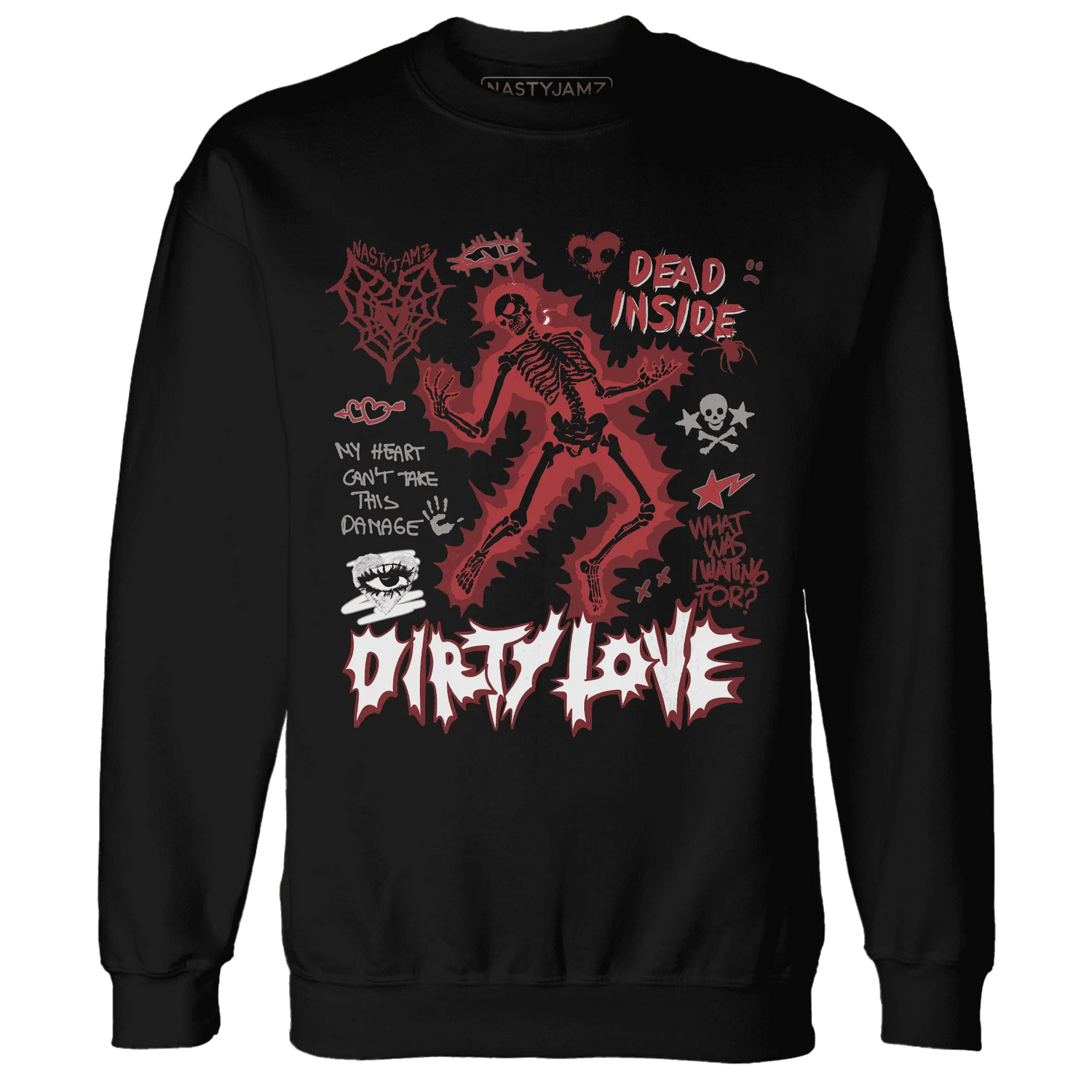 Black-Toe-Reimagined-Red-White-1s-Sweatshirt-Match-Dirty-Love-Skull