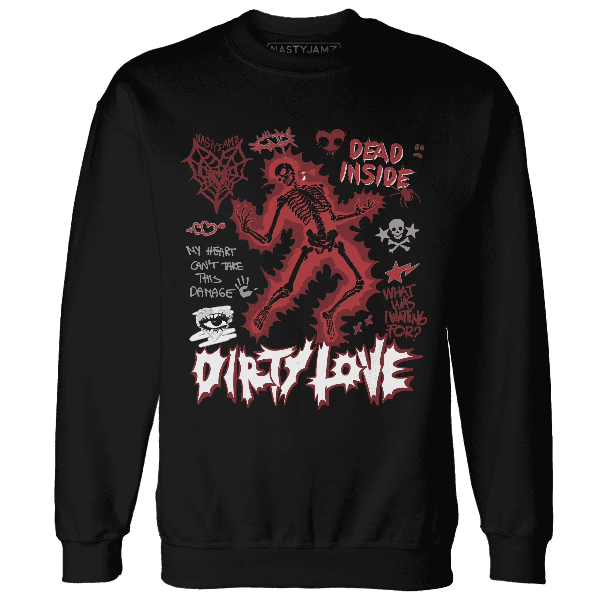 Black-Toe-Reimagined-Red-White-1s-Sweatshirt-Match-Dirty-Love-Skull