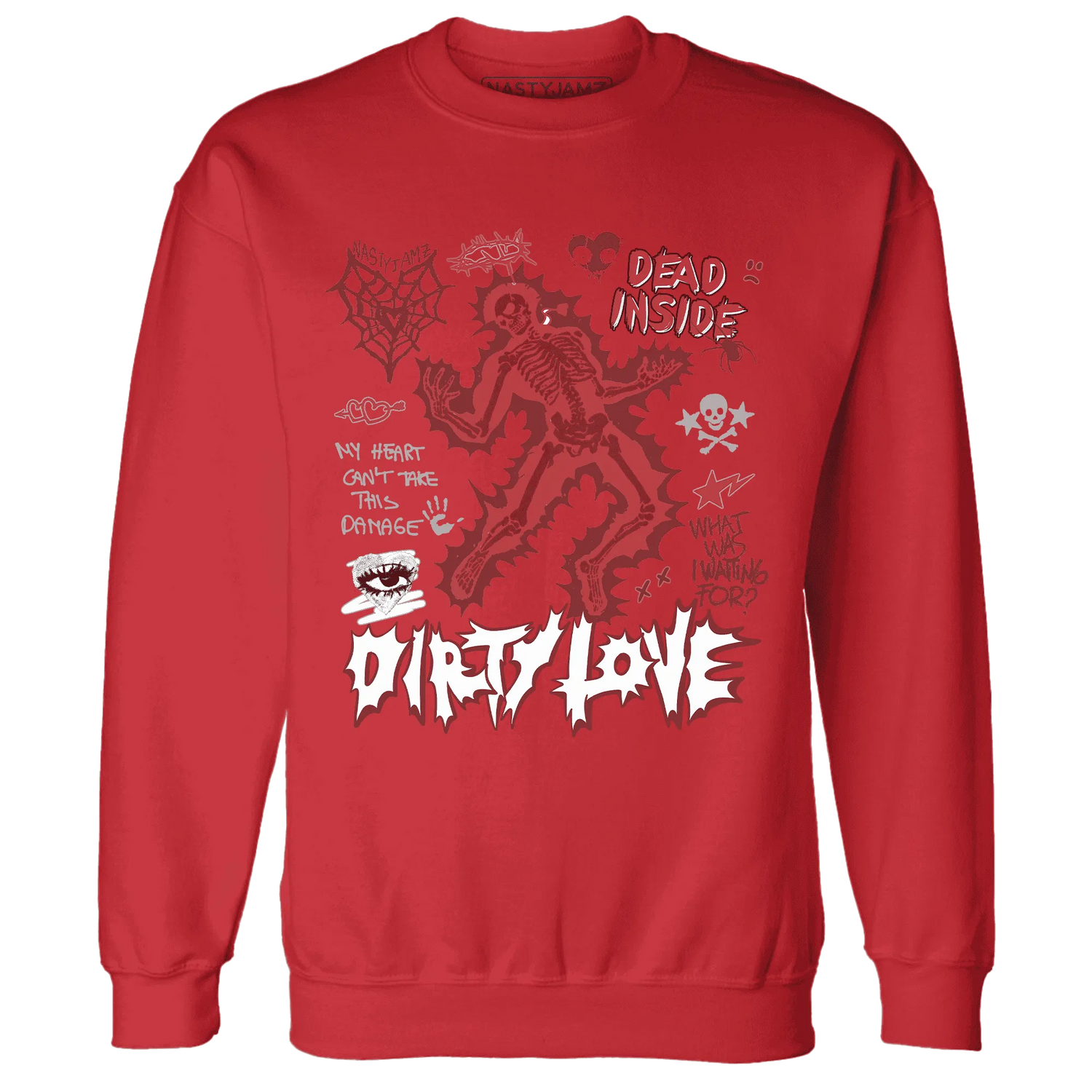 Black-Toe-Reimagined-Red-White-1s-Sweatshirt-Match-Dirty-Love-Skull