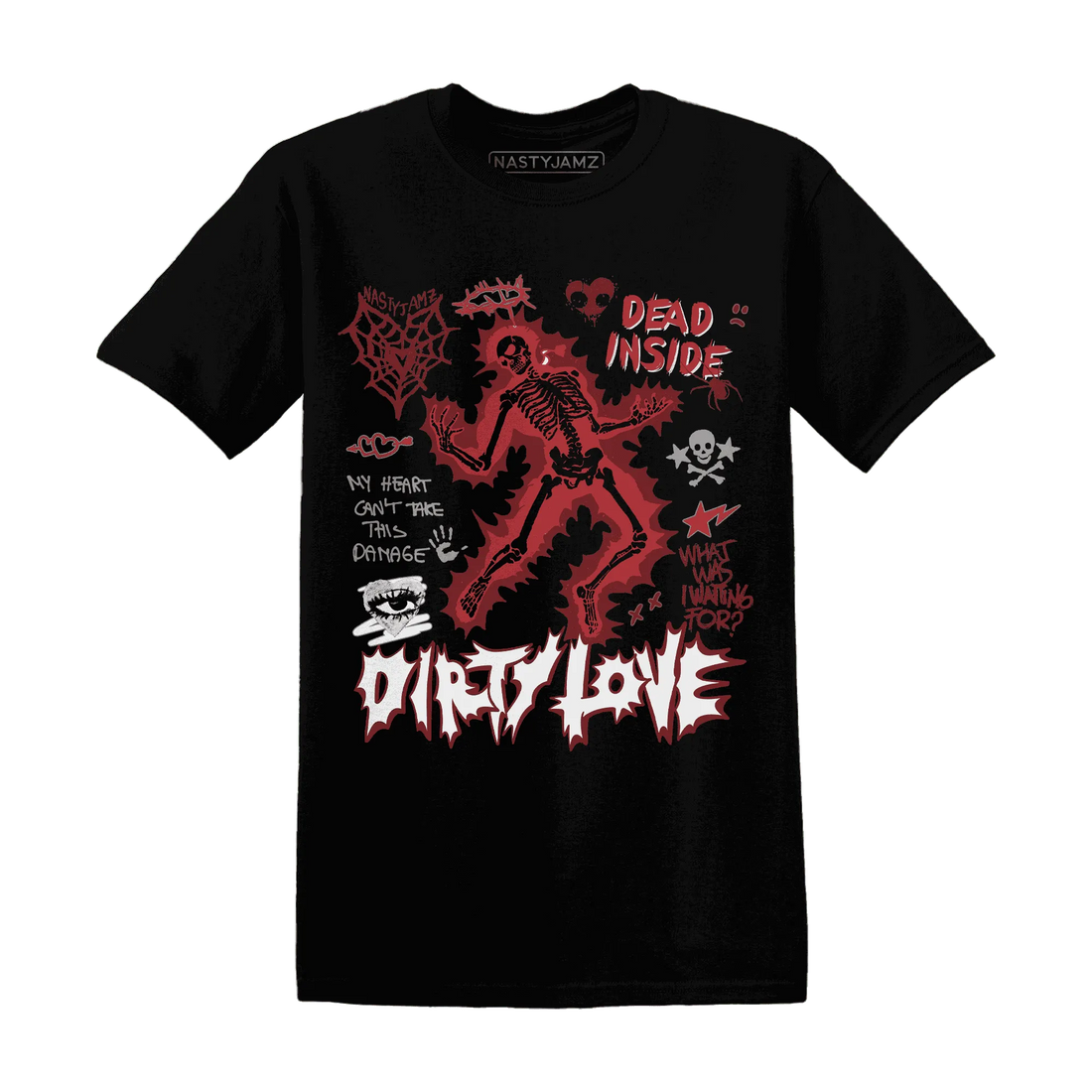 Black-Toe-Reimagined-Red-White-1s-T-Shirt-Match-Dirty-Love-Skull