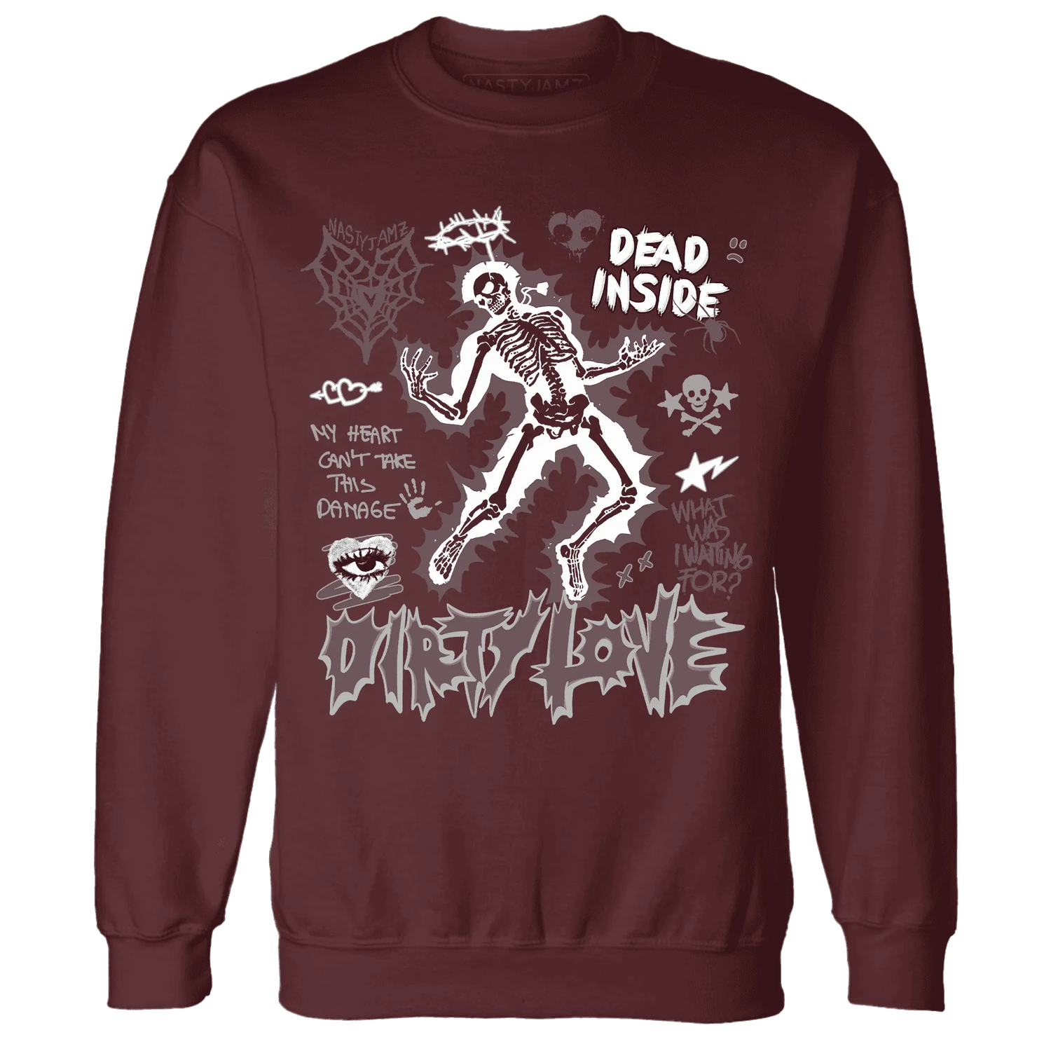 Burgundy-Crush-3s-NastyJamz-Sweatshirt-Match-Dirty-Love-Skull