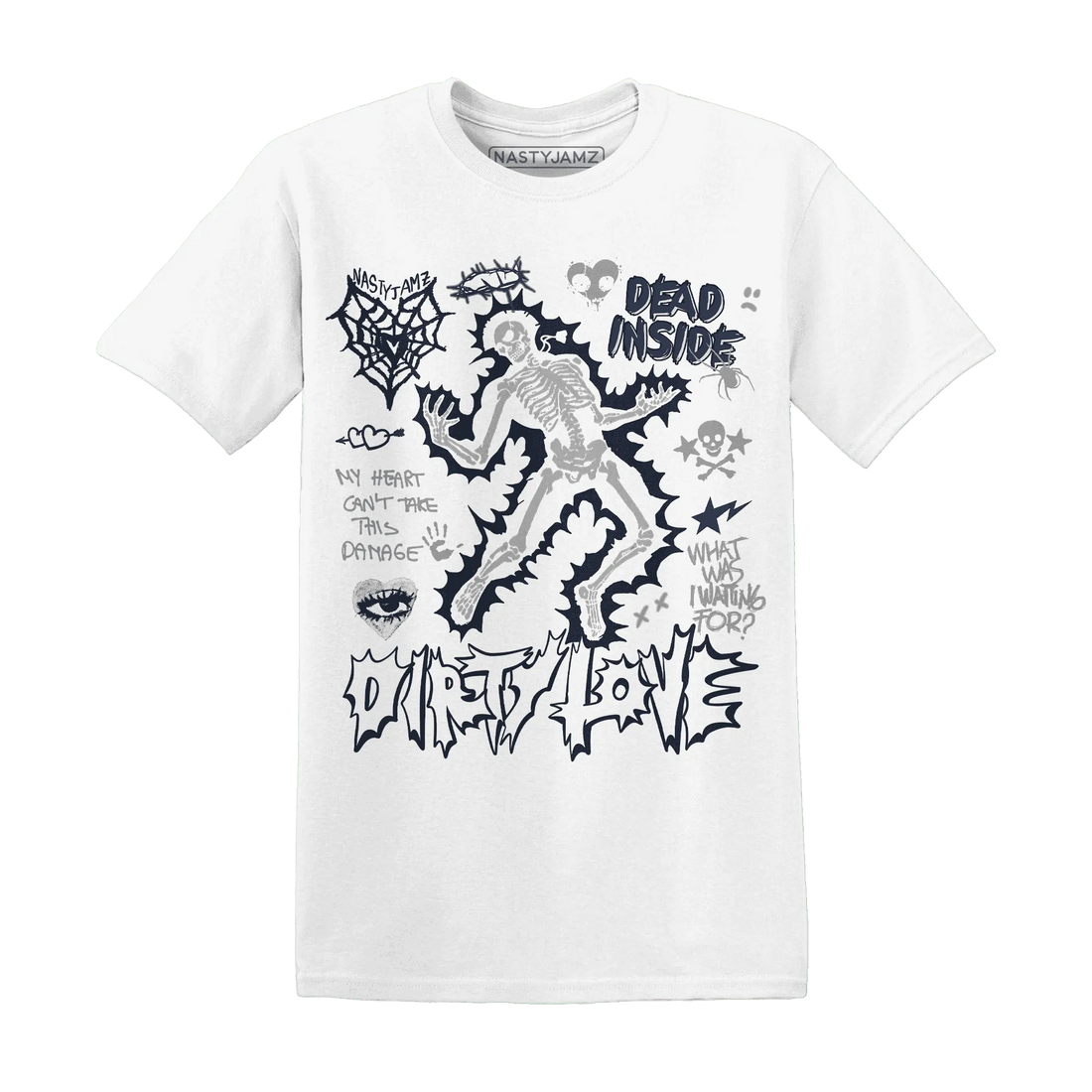 White-Navy-6s-NastyJamz-T-Shirt-Match-Dirty-Love-Skull