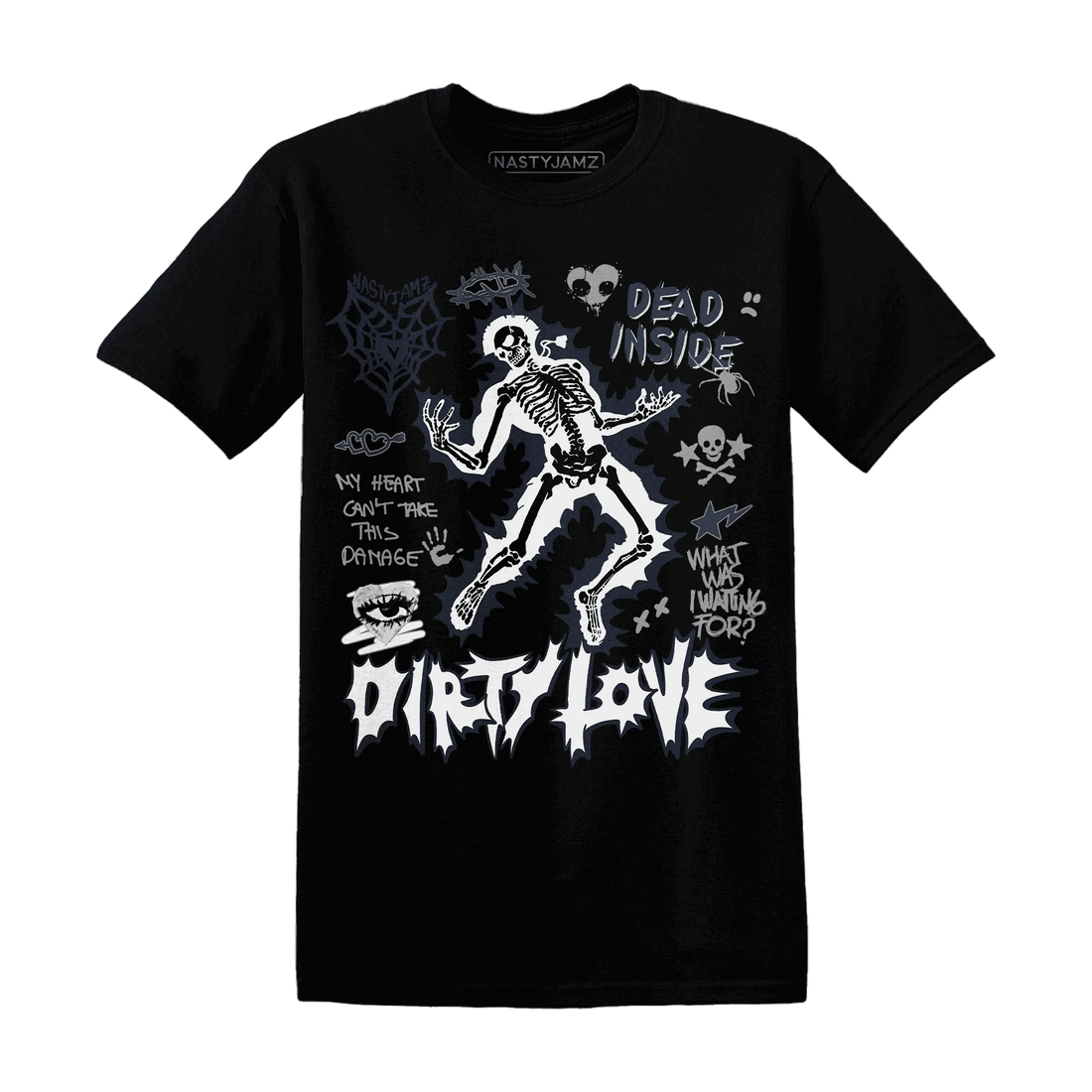 White-Navy-6s-NastyJamz-T-Shirt-Match-Dirty-Love-Skull