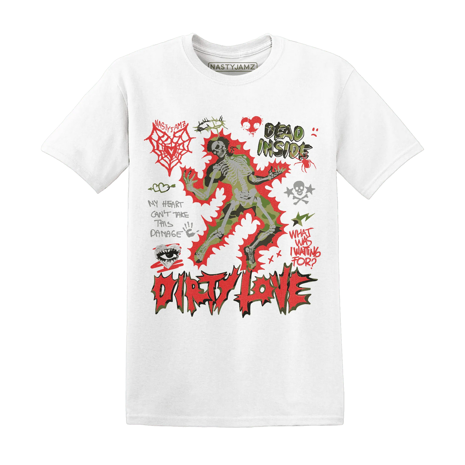 AM-90-Dark-Sage-Solar-Red-NastyJamz-T-Shirt-Match-Dirty-Love-Skull