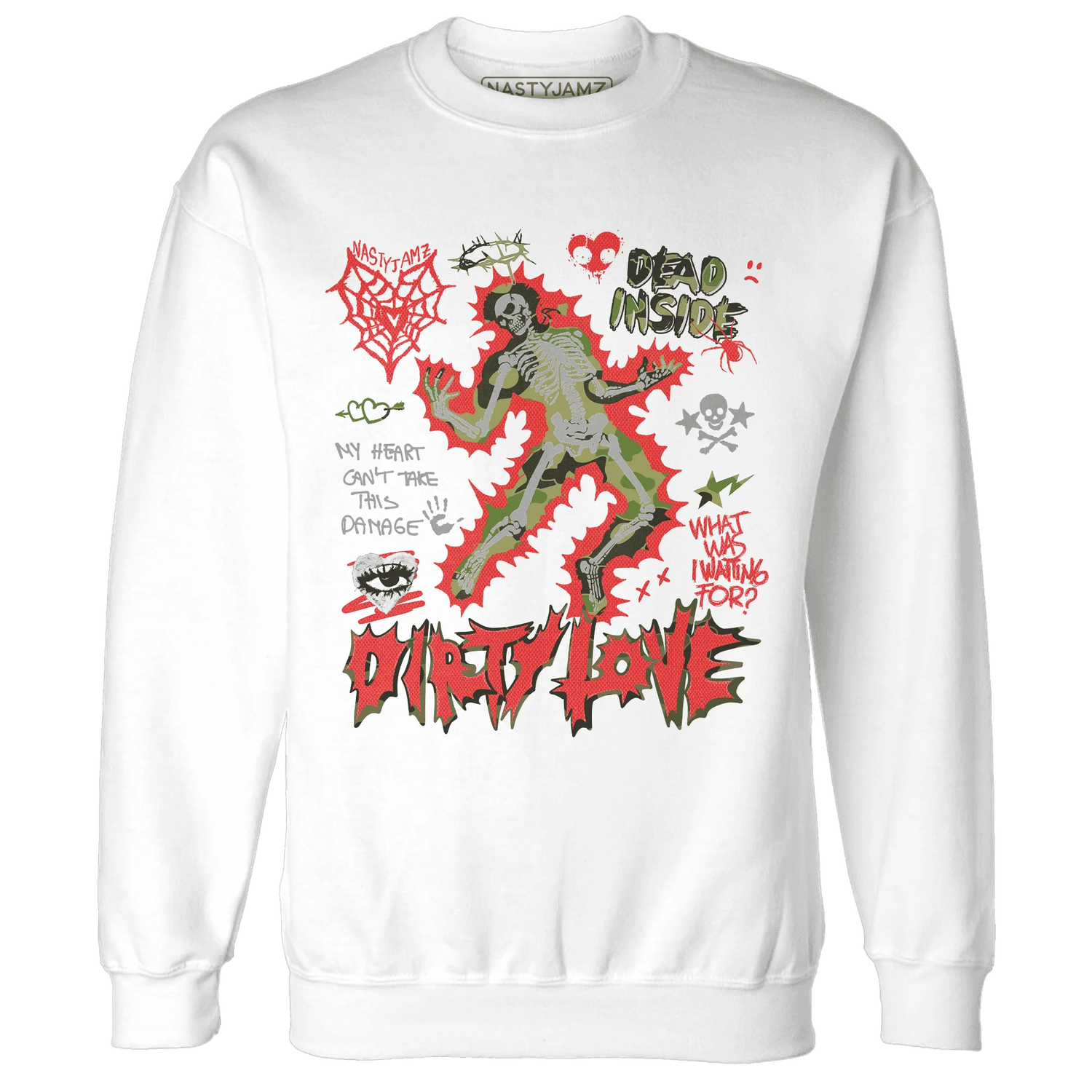 AM-90-Dark-Sage-Solar-Red-NastyJamz-Sweatshirt-Match-Dirty-Love-Skull