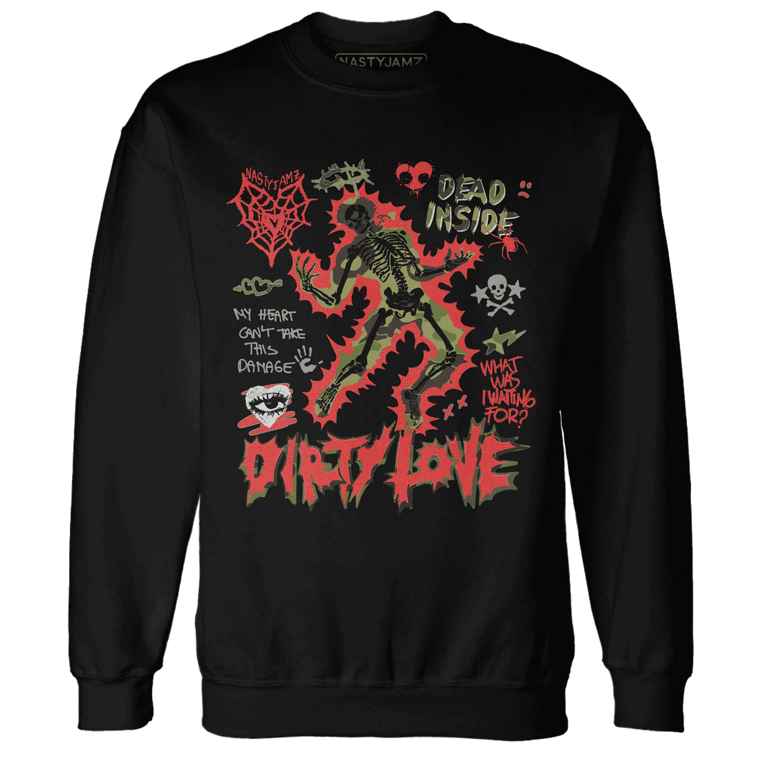 AM-90-Dark-Sage-Solar-Red-NastyJamz-Sweatshirt-Match-Dirty-Love-Skull