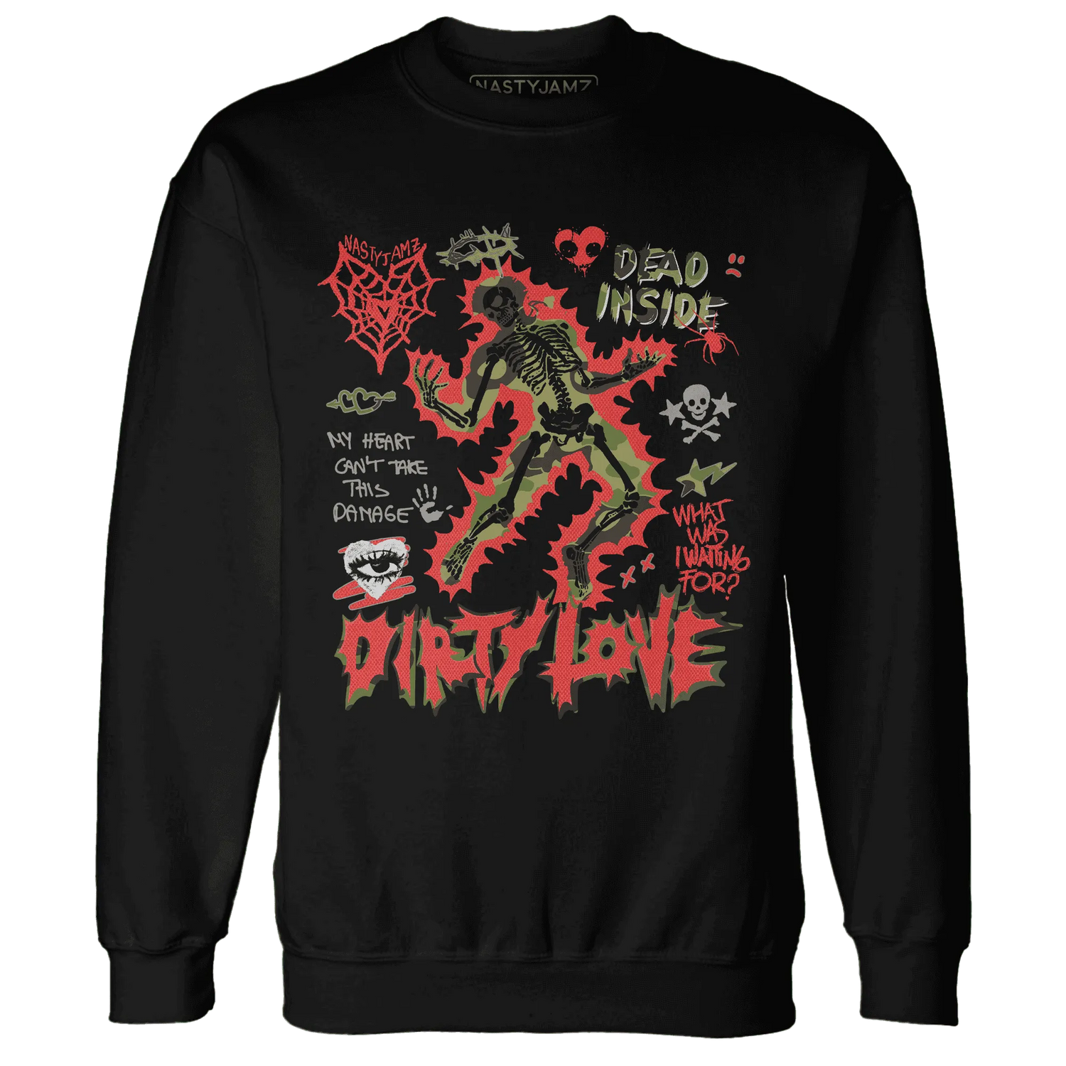 AM-90-Dark-Sage-Solar-Red-NastyJamz-Sweatshirt-Match-Dirty-Love-Skull