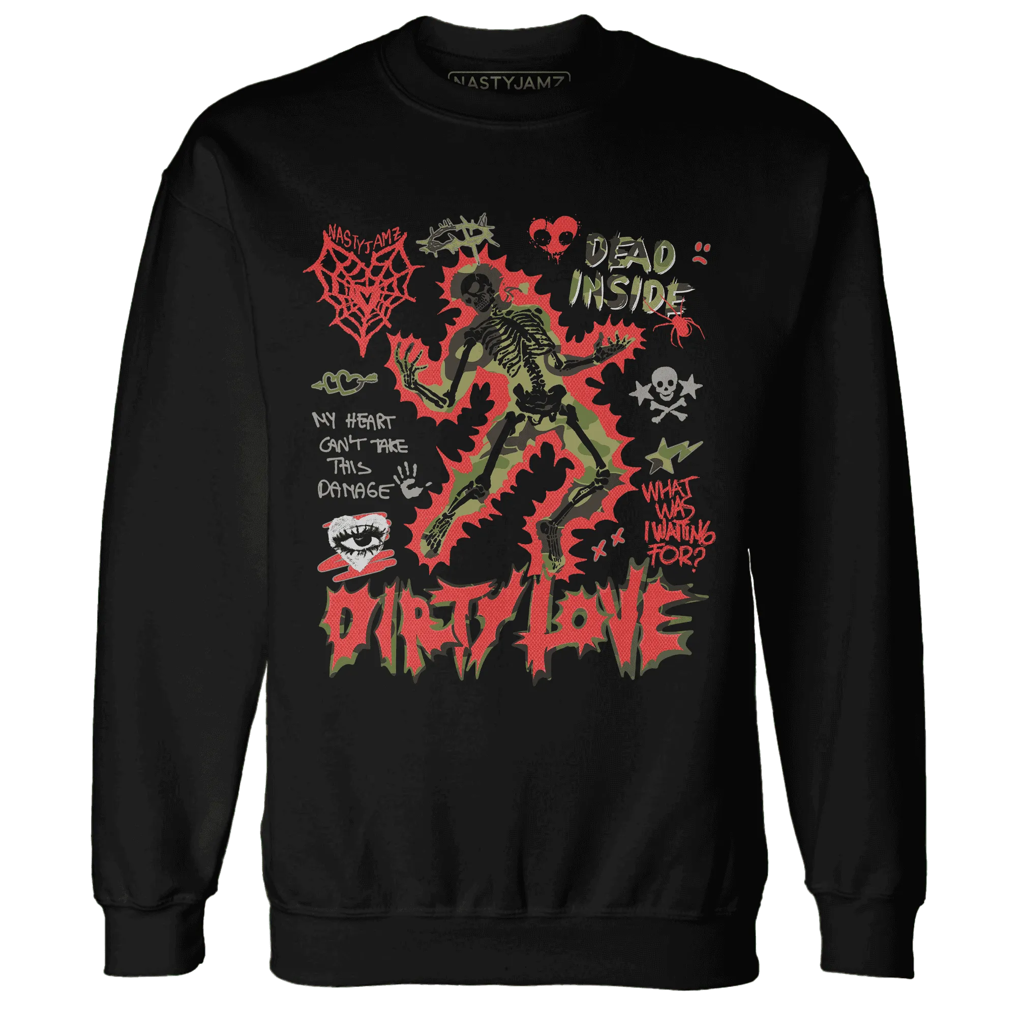 AM-90-Dark-Sage-Solar-Red-NastyJamz-Sweatshirt-Match-Dirty-Love-Skull