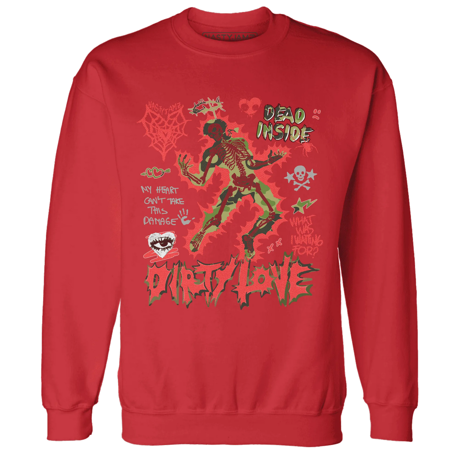 AM-90-Dark-Sage-Solar-Red-NastyJamz-Sweatshirt-Match-Dirty-Love-Skull