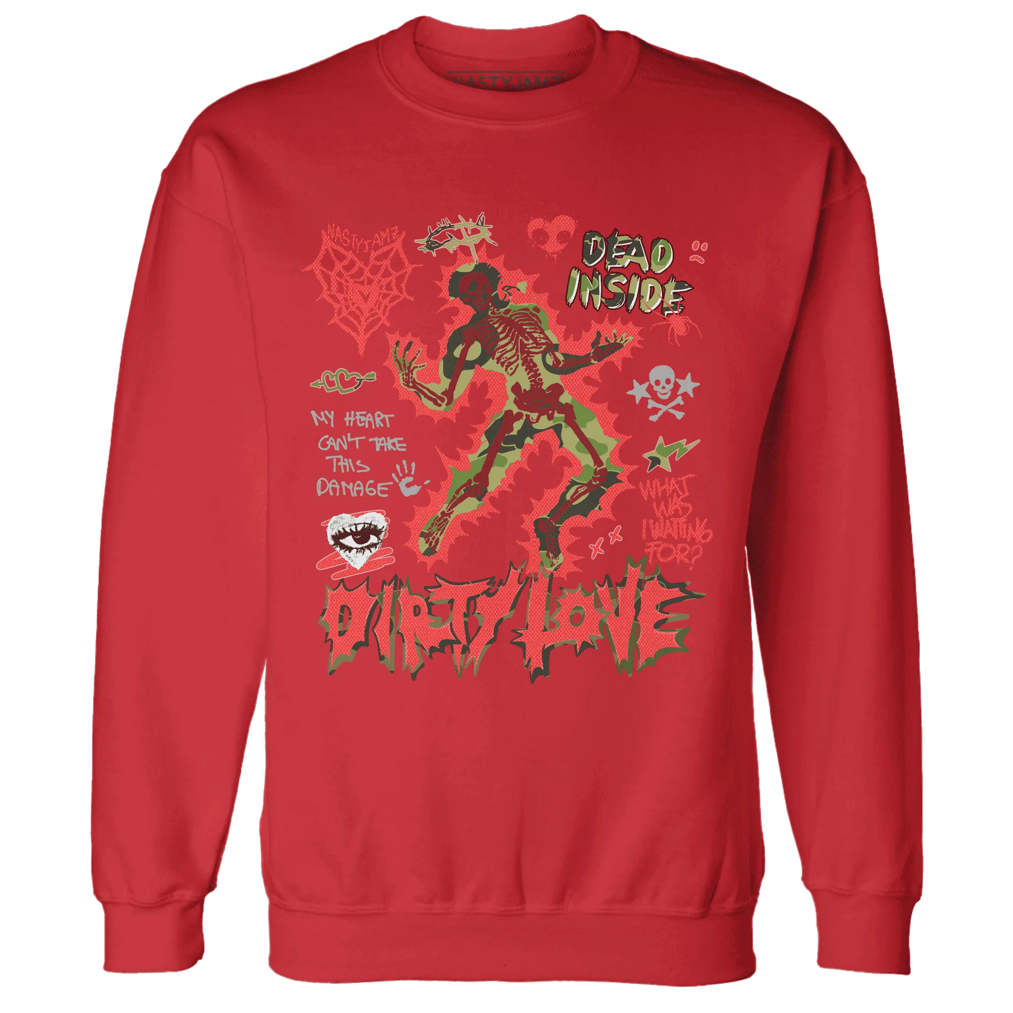 AM-90-Dark-Sage-Solar-Red-NastyJamz-Sweatshirt-Match-Dirty-Love-Skull