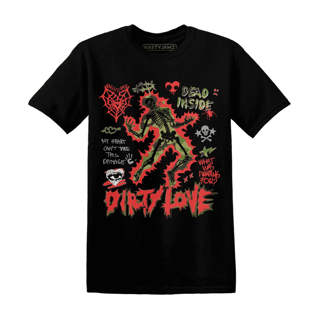 AM-90-Dark-Sage-Solar-Red-NastyJamz-T-Shirt-Match-Dirty-Love-Skull