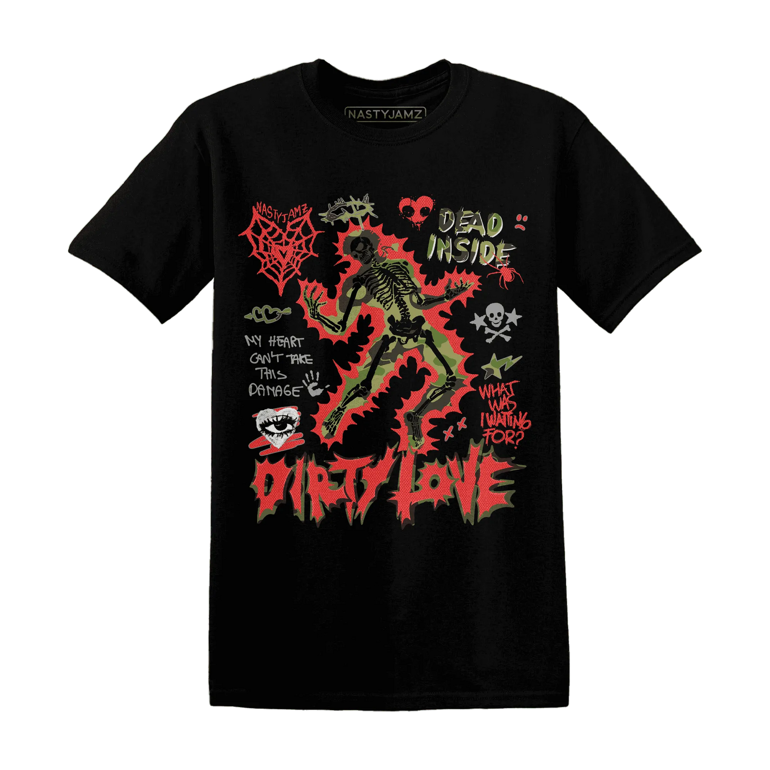 AM-90-Dark-Sage-Solar-Red-NastyJamz-T-Shirt-Match-Dirty-Love-Skull