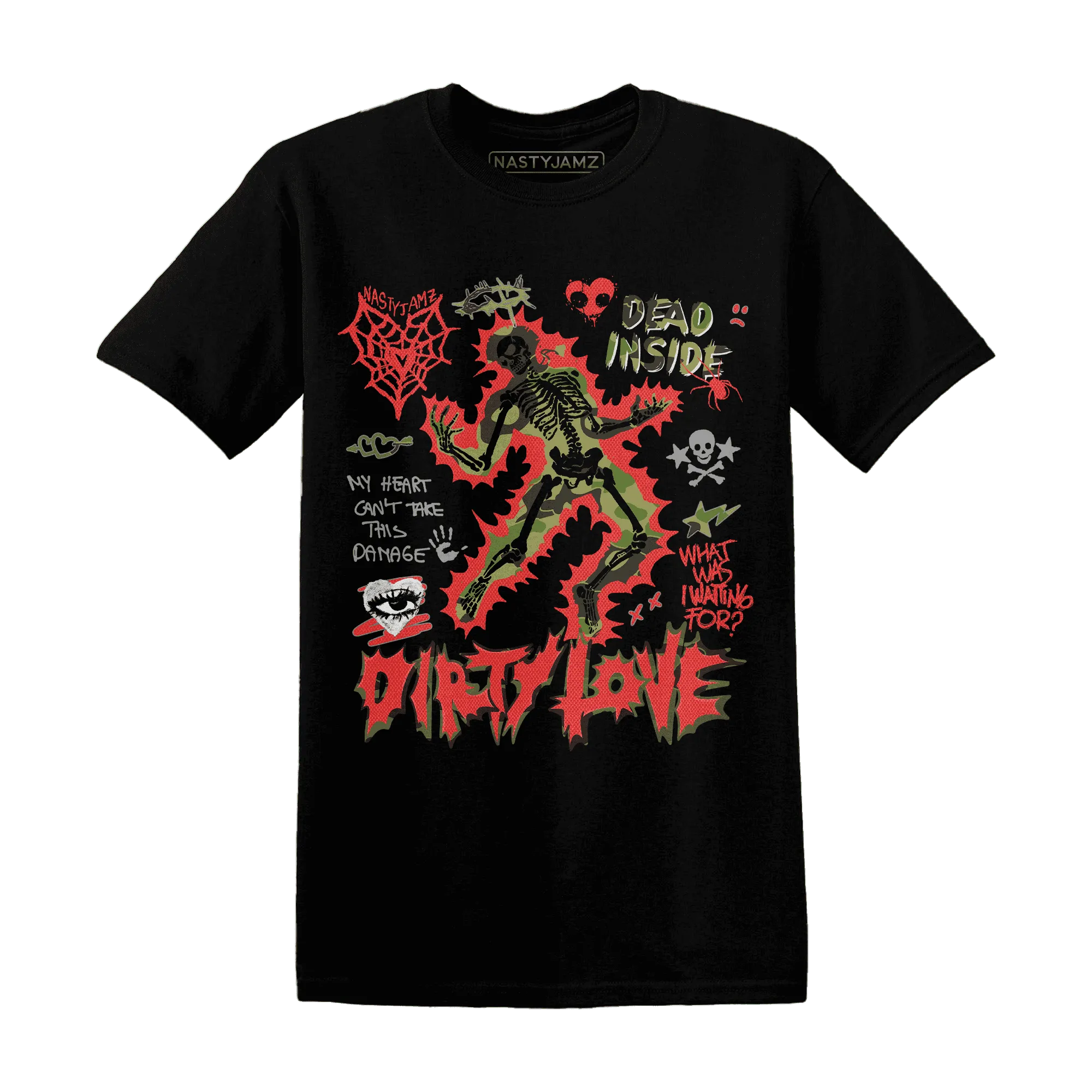 AM-90-Dark-Sage-Solar-Red-NastyJamz-T-Shirt-Match-Dirty-Love-Skull