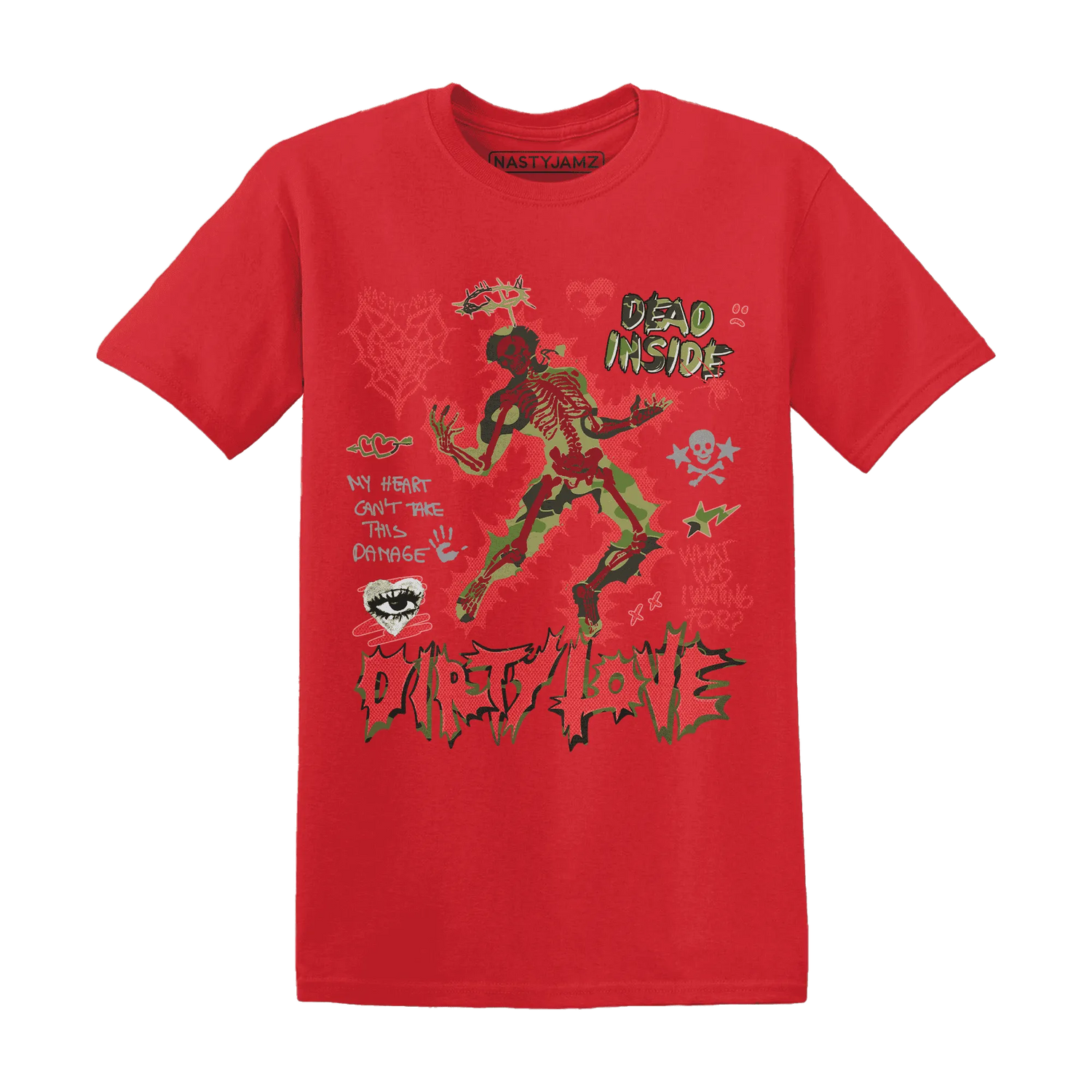 AM-90-Dark-Sage-Solar-Red-NastyJamz-T-Shirt-Match-Dirty-Love-Skull