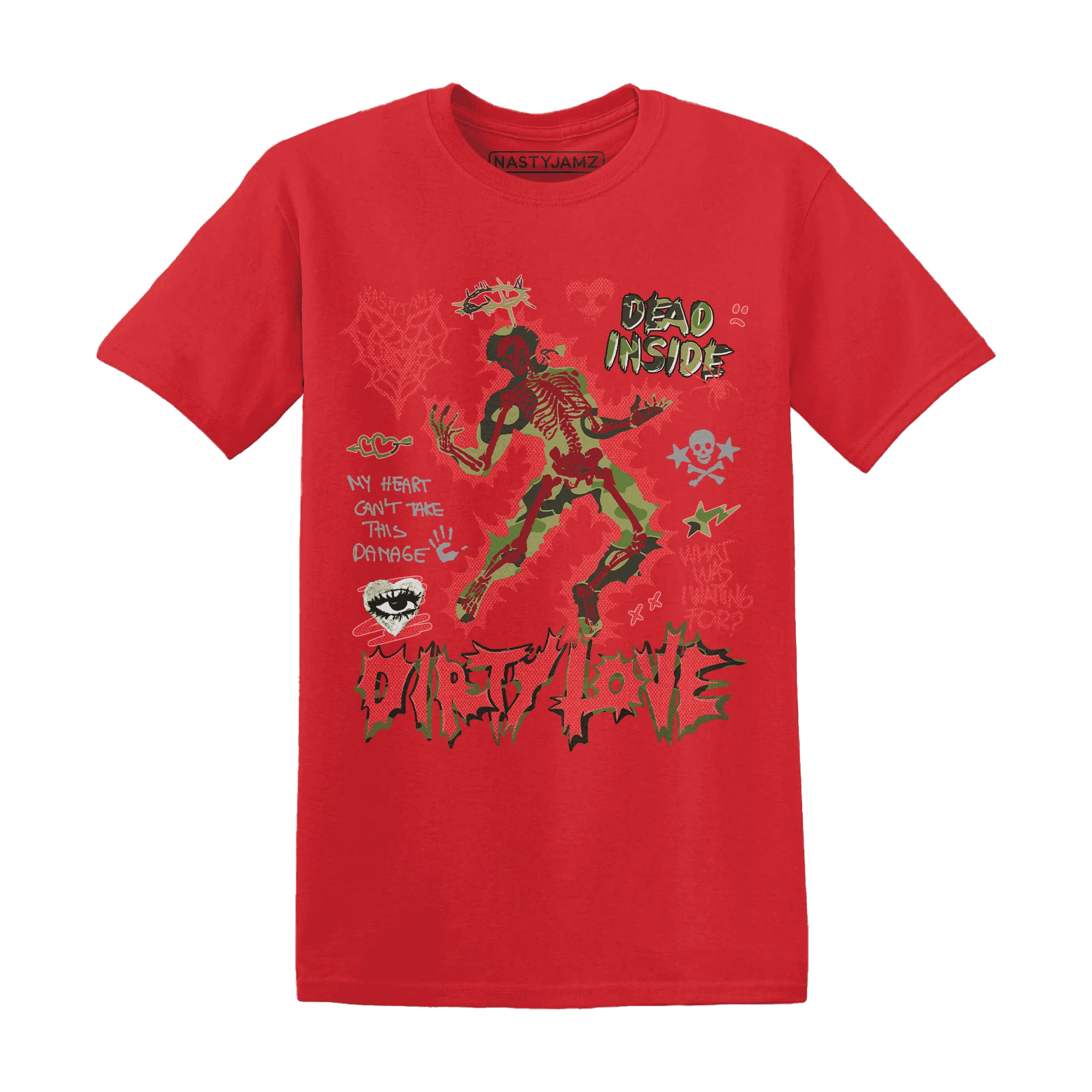 AM-90-Dark-Sage-Solar-Red-NastyJamz-T-Shirt-Match-Dirty-Love-Skull